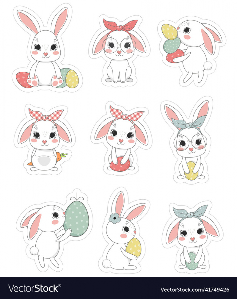 Cute easter bunny printable stickers Royalty Free Vector - FREE Printables - Printable Bunny