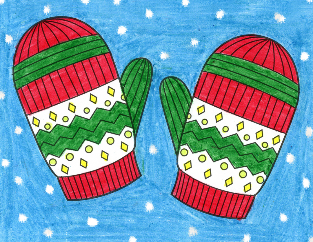 Easy How to Draw Mittens Tutorial and Mitten Coloring Page - FREE Printables - Mitten Drawing