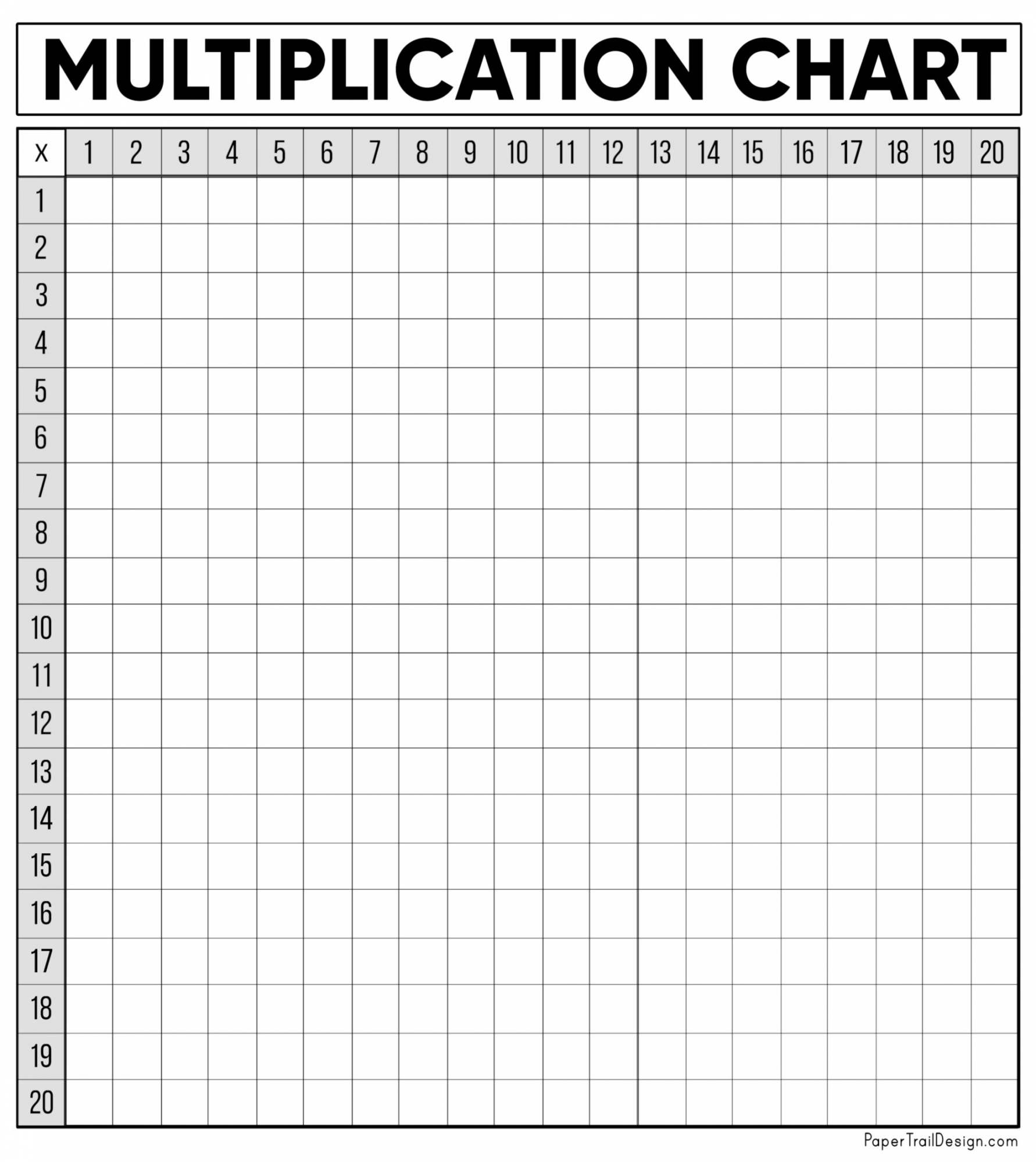 Free Multiplication Chart Printable - Paper Trail Design - FREE Printables - Times Table Blank Chart