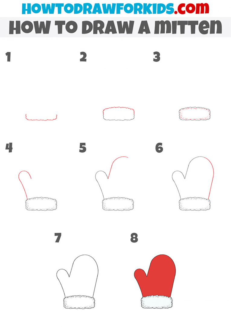 How to Draw a Mitten - Easy Drawing Tutorial For Kids - FREE Printables - Mitten Drawing