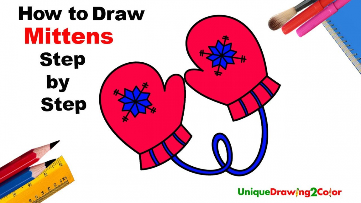 How to Draw Mittens (Step by Step Drawing Tutorial) - FREE Printables - Mittens Drawing