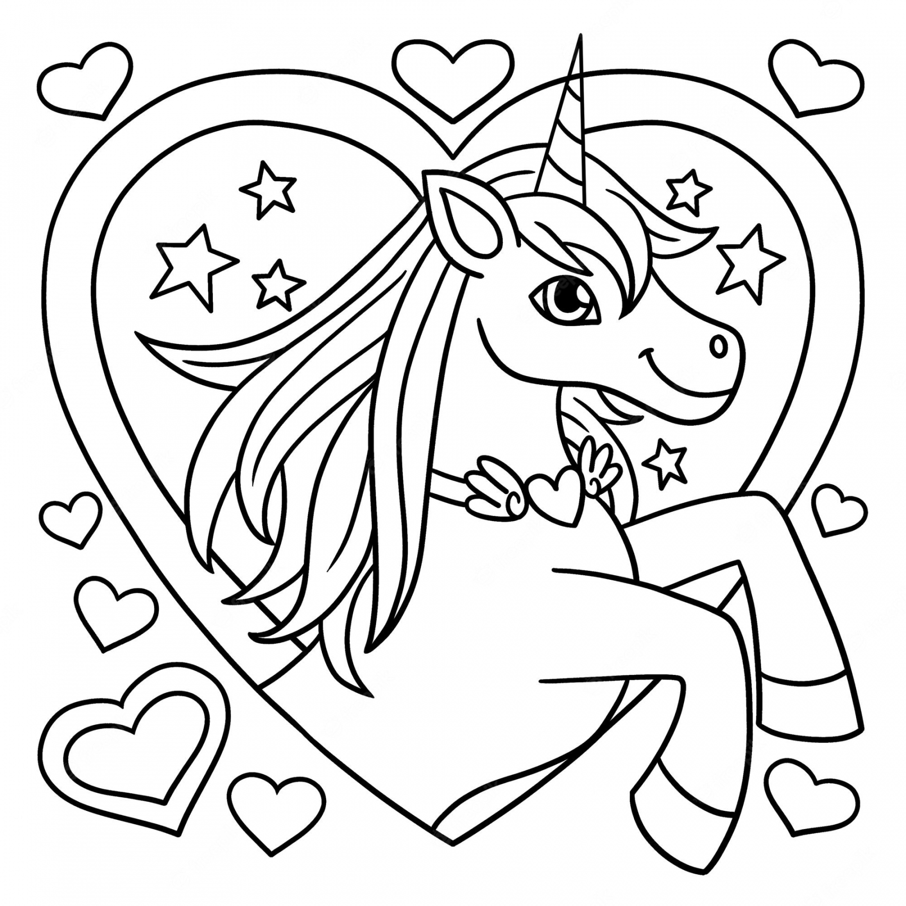 Premium Vector  Unicorn with a heart coloring page for kids - FREE Printables - Unicorn Heart Coloring Pages