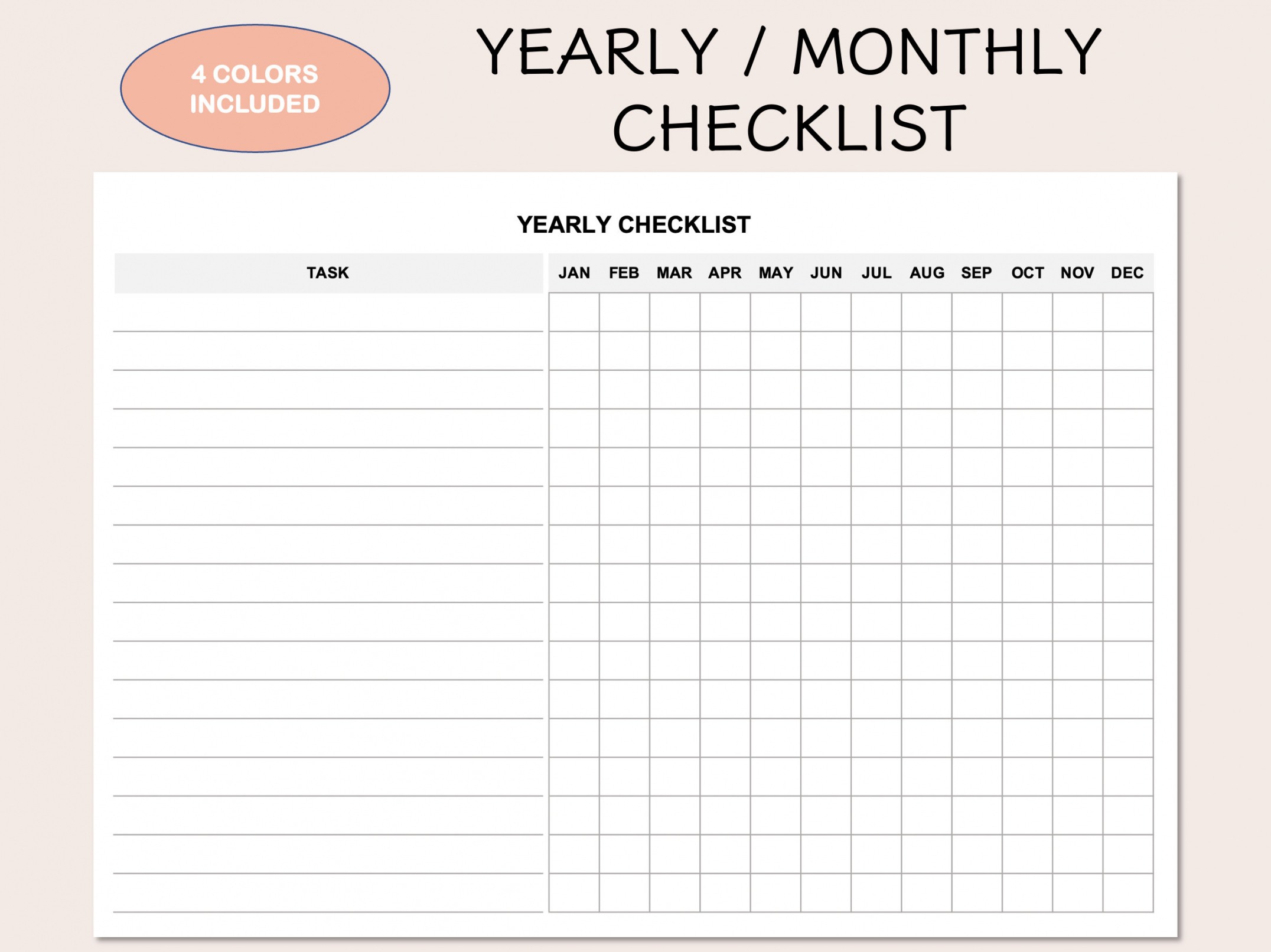 Printable Yearly Checklist Monthly Checklist to Do List - Etsy - FREE Printables - Monthly Checklist
