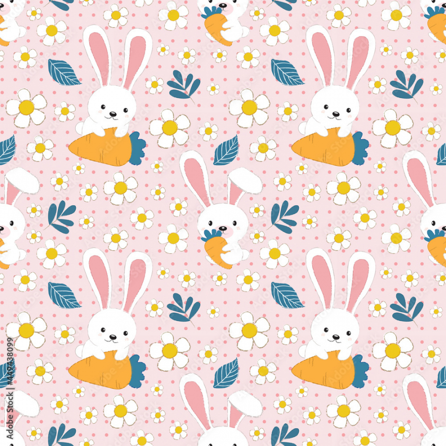 Stockillustratie seamless pattern with pink rabbits - Rabbit Pattern
