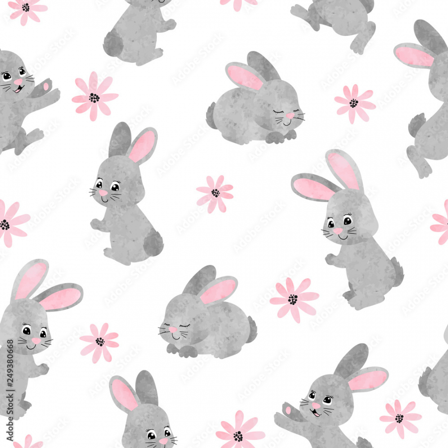 Stockvector Seamless watercolor cute bunny pattern - Rabbit Pattern