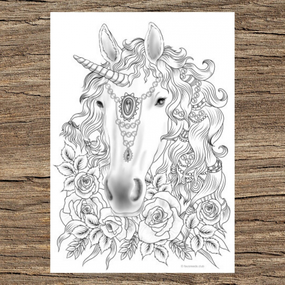 Unicorn Printable Adult Coloring Page from Favoreads - Etsy Nederland - FREE Printables - Adult Unicorn Coloring Pages