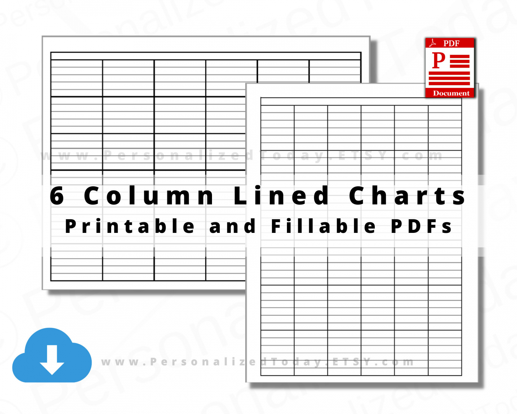X  Column Charts With Single Header and Lines Printable and - Etsy - FREE Printables - Printable 6 Column Chart
