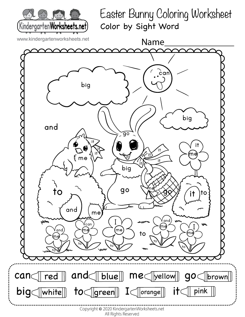 Easter Bunny Colorsight Word Worksheet - Free Printable intended for Free Printable Easter Worksheets For Preschoolers