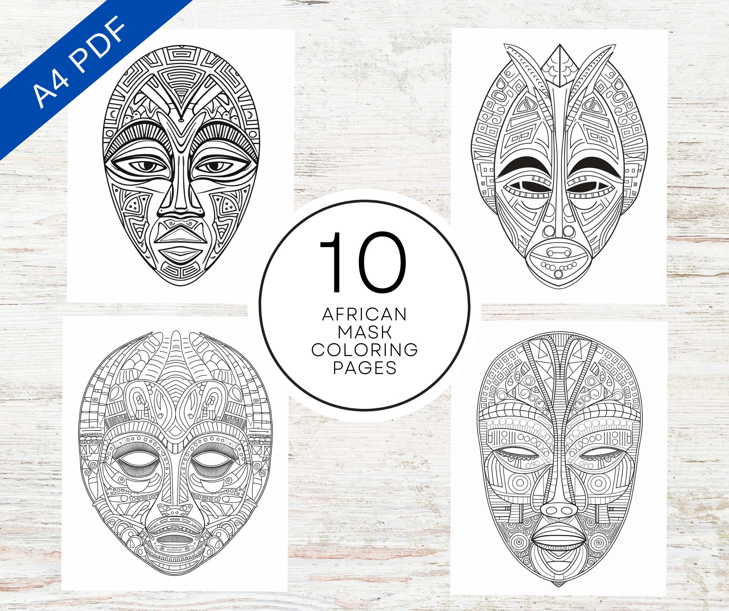 10 African Mask Coloring Pages | A4 Printable Pdf | Pattern inside Kids Printable African Patterns
