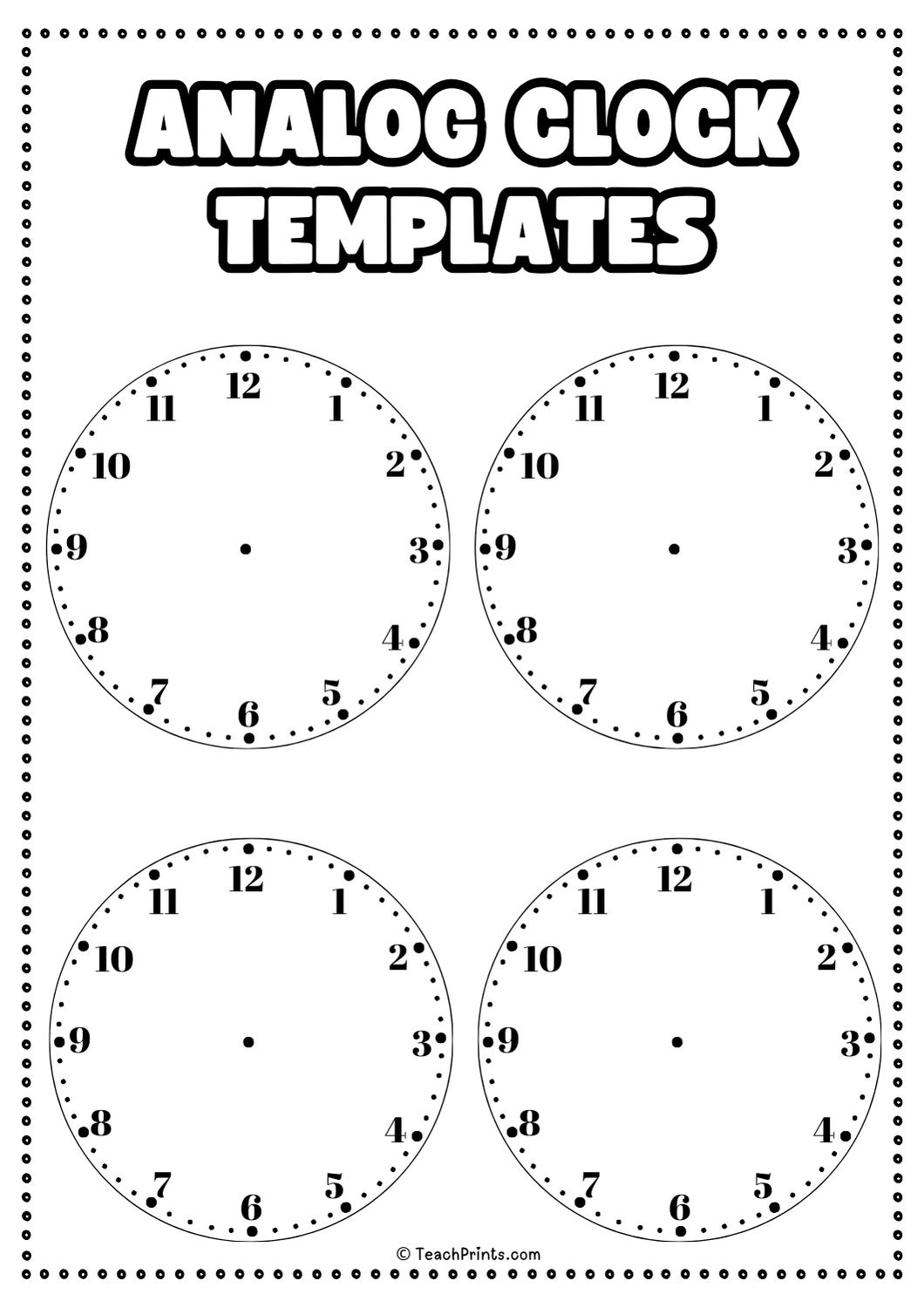 10 Free Printable Clock Face Worksheets - Teach Prints inside Free Printable Analog Clock