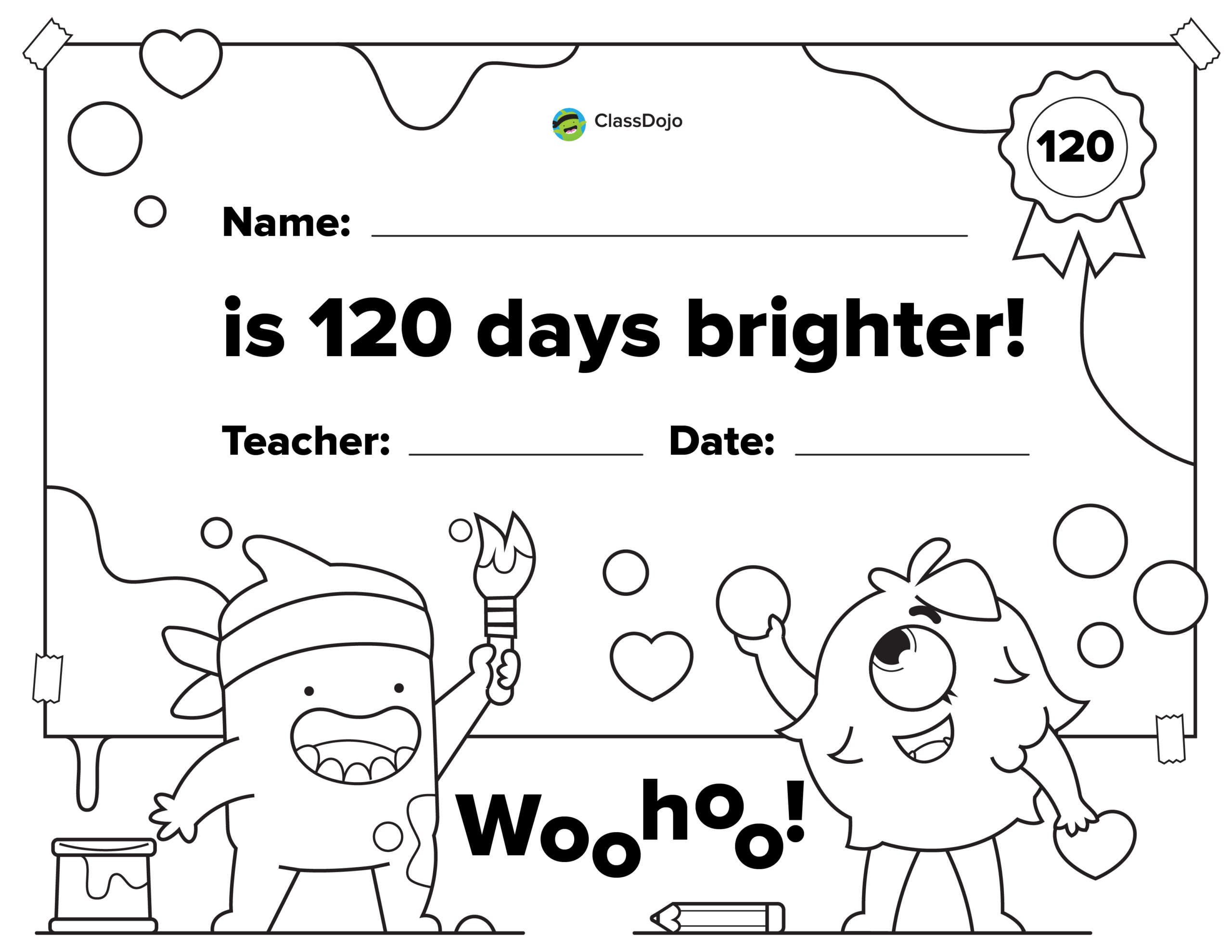 120 Days Of School Activity Pack | Classdojo with regard to Class Dojo Free Printables