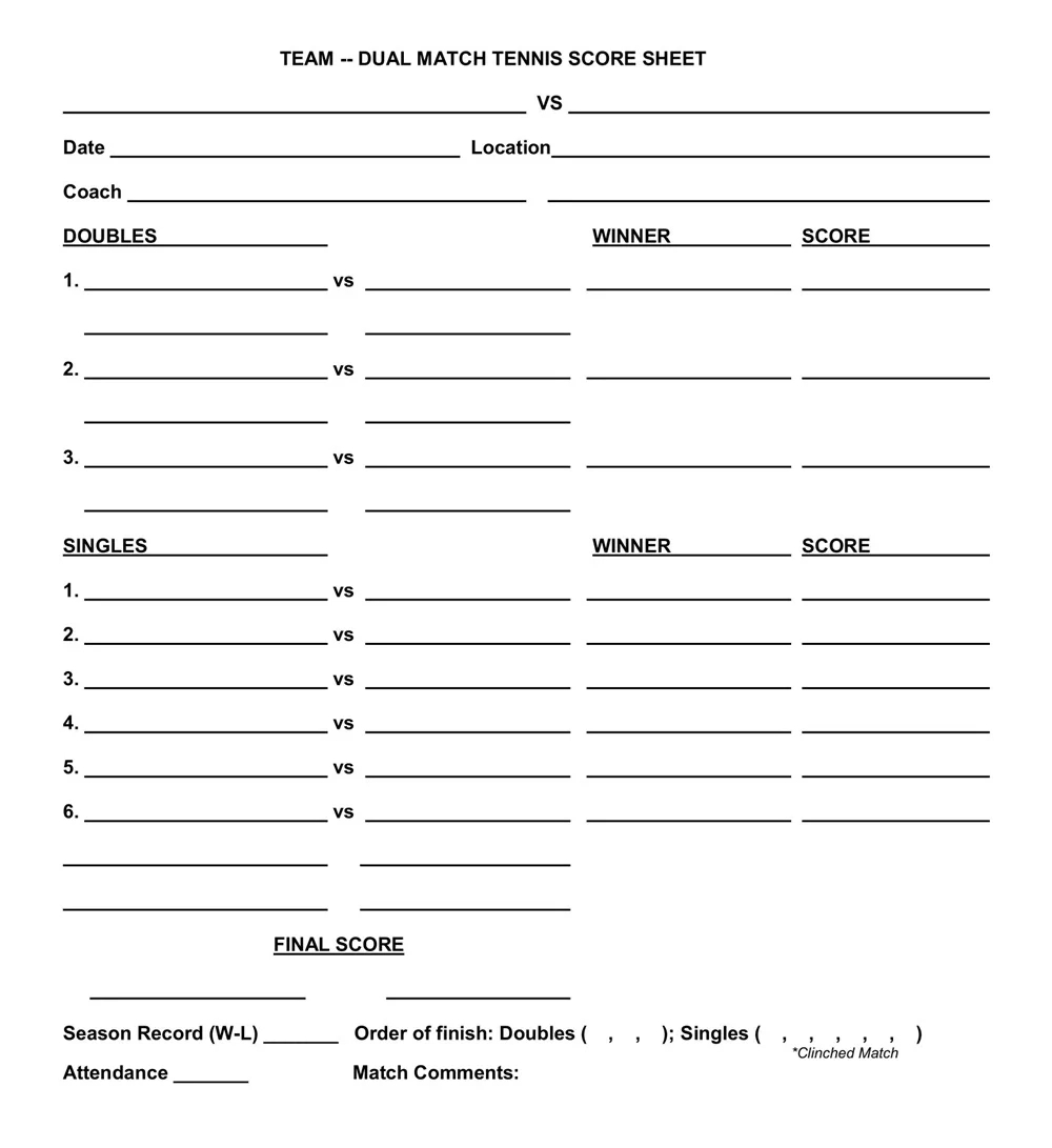 18+ Free Printable Tennis Score Sheet Templates » American Templates with Free Printable Tennis Score Sheets