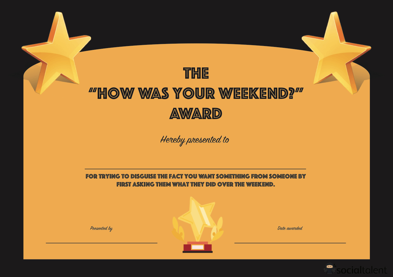 20 Hilarious Office Awards To Embarrass Your Colleagues | Socialtalent in Funny Awards For Employees Free Printables