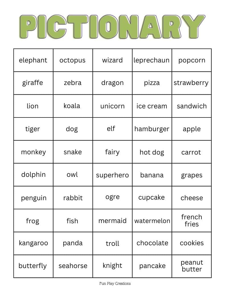 200 Pictionary Words For Kids (Free Printable) with regard to Free Printable Pictionary Word List