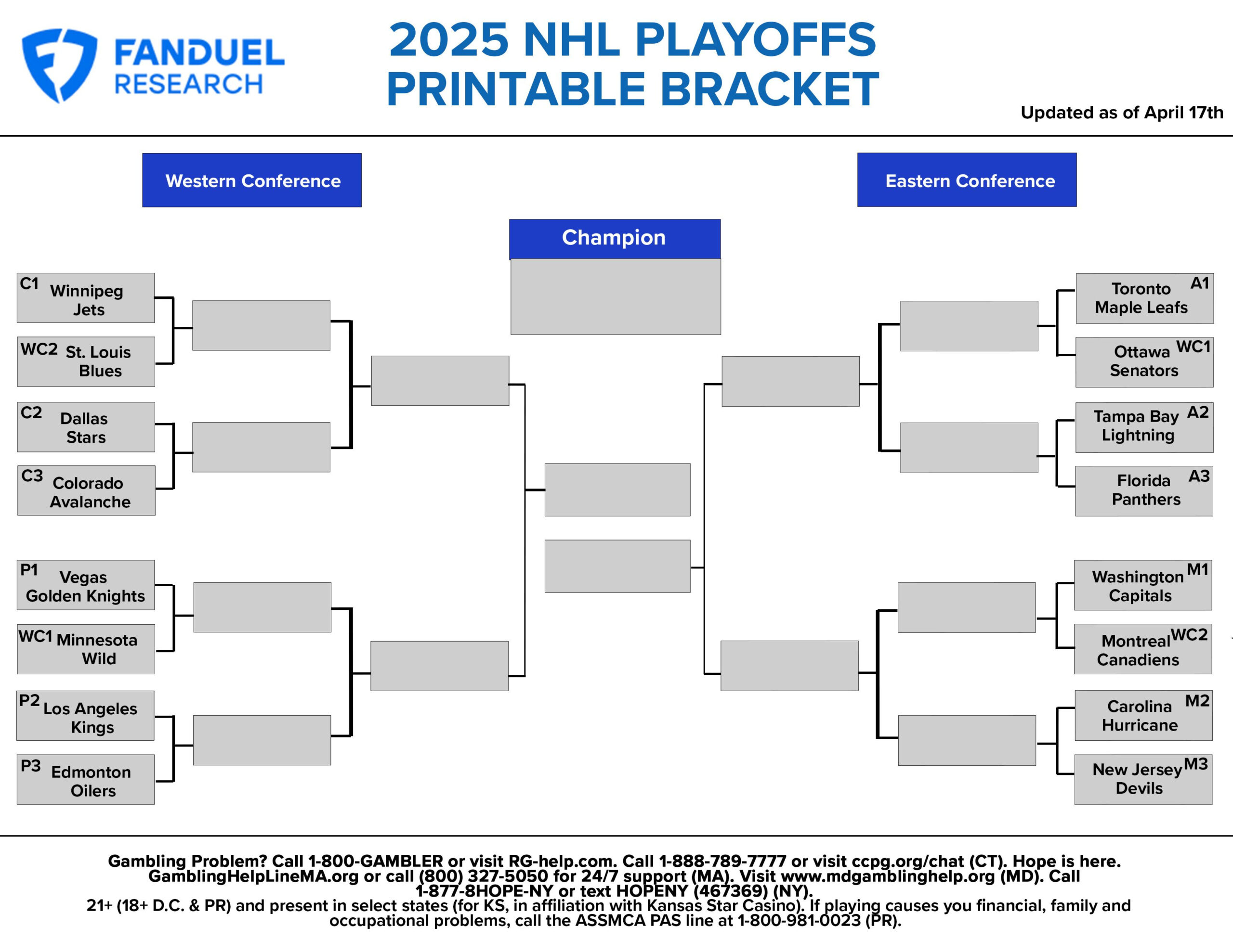 2025 Nhl Playoffs: Free Printable Bracket, Schedule, And Betting with regard to Free Printable Nhl Playoff Bracket