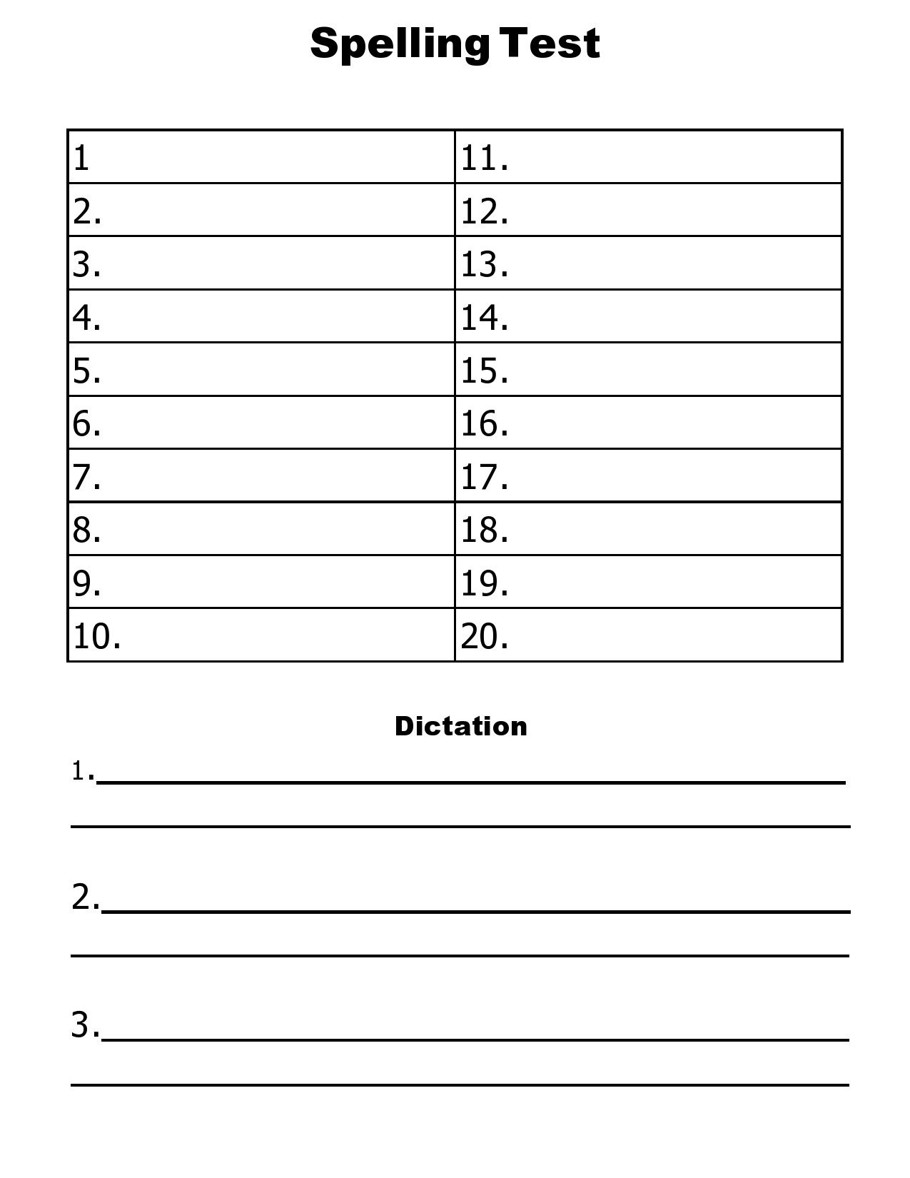 38 Printable Spelling Test Templates [Word &amp; Pdf] ᐅ Templatelab with Dictation Templates Free