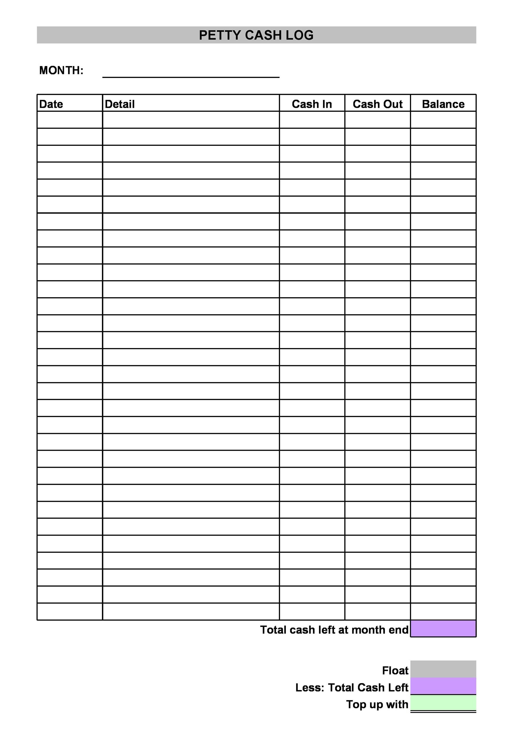 40 Petty Cash Log Templates &amp; Forms [Excel, Pdf, Word] ᐅ Templatelab for Free Cash Up Sheet Template