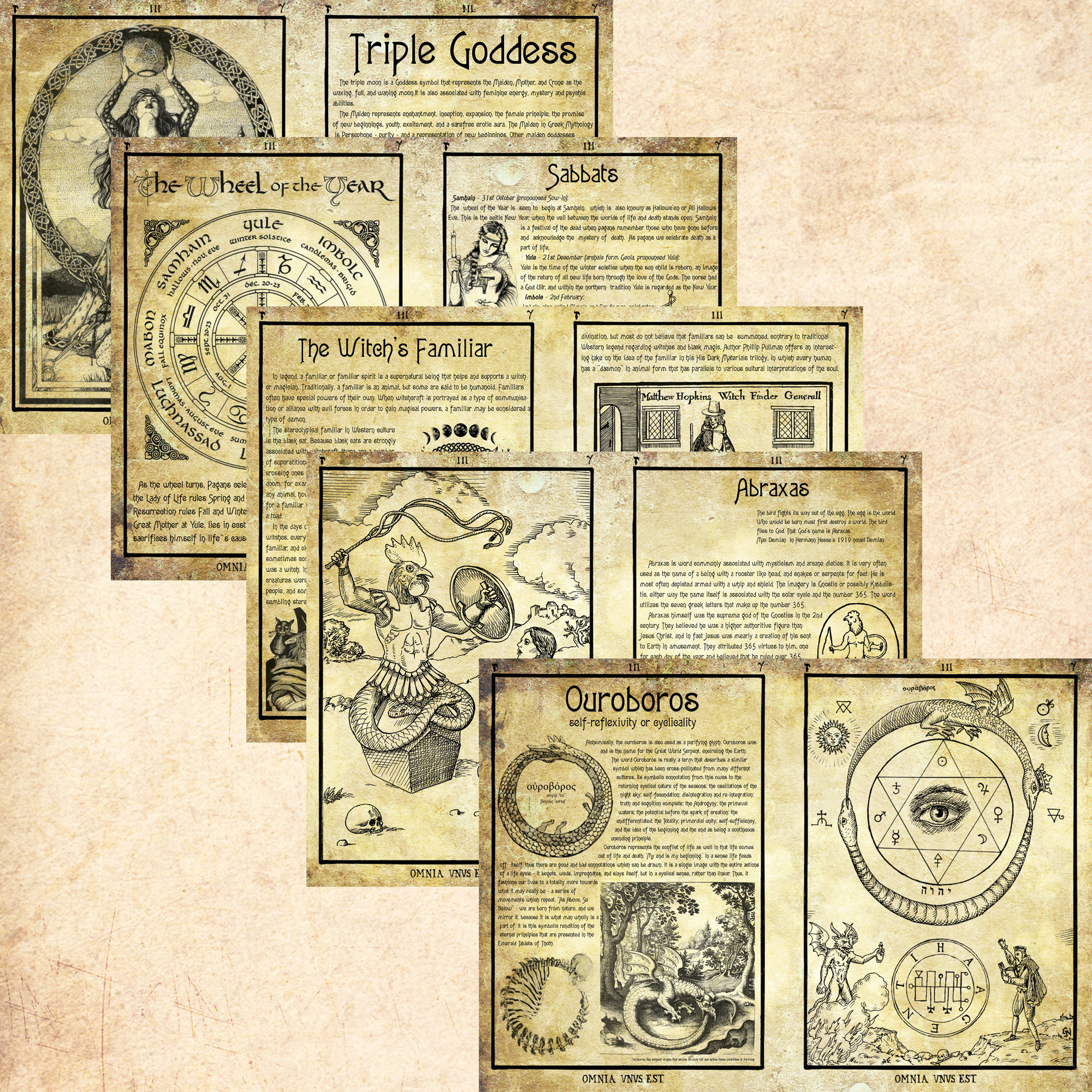 5 Pages Set Digital Printable Grimoire Book Of Shadows Witches with Free Printable Grimoire Pages