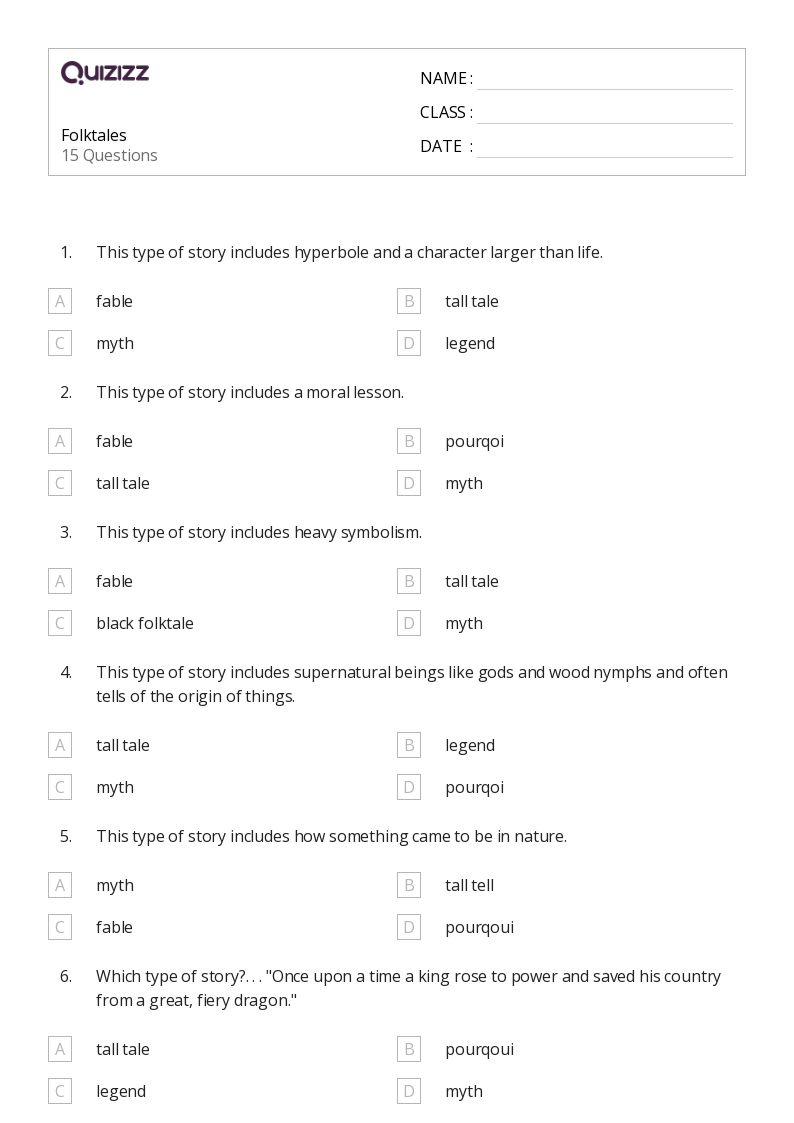 50+ Folktales Worksheets For 4Th Year On Quizizz | Free in Free Printable Folktales