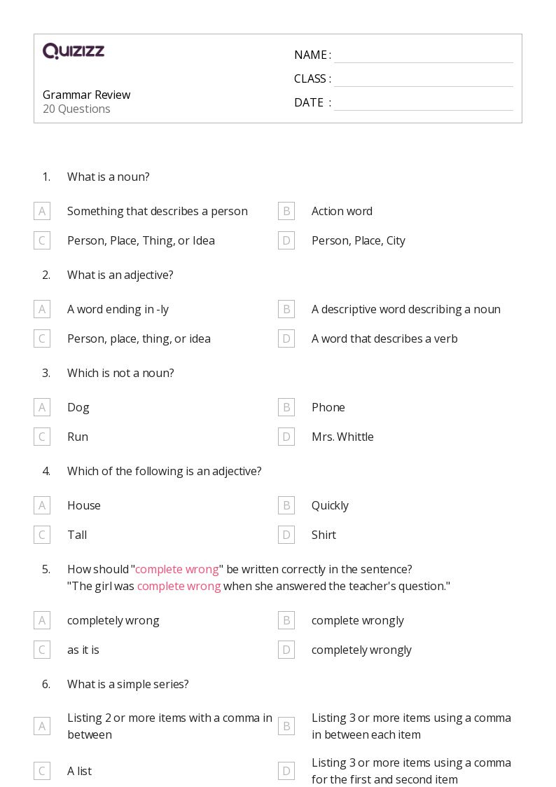 50+ Grammar Worksheets For 4Th Grade On Quizizz | Free &amp;amp; Printable with regard to Free Grammar Quizzes Printable