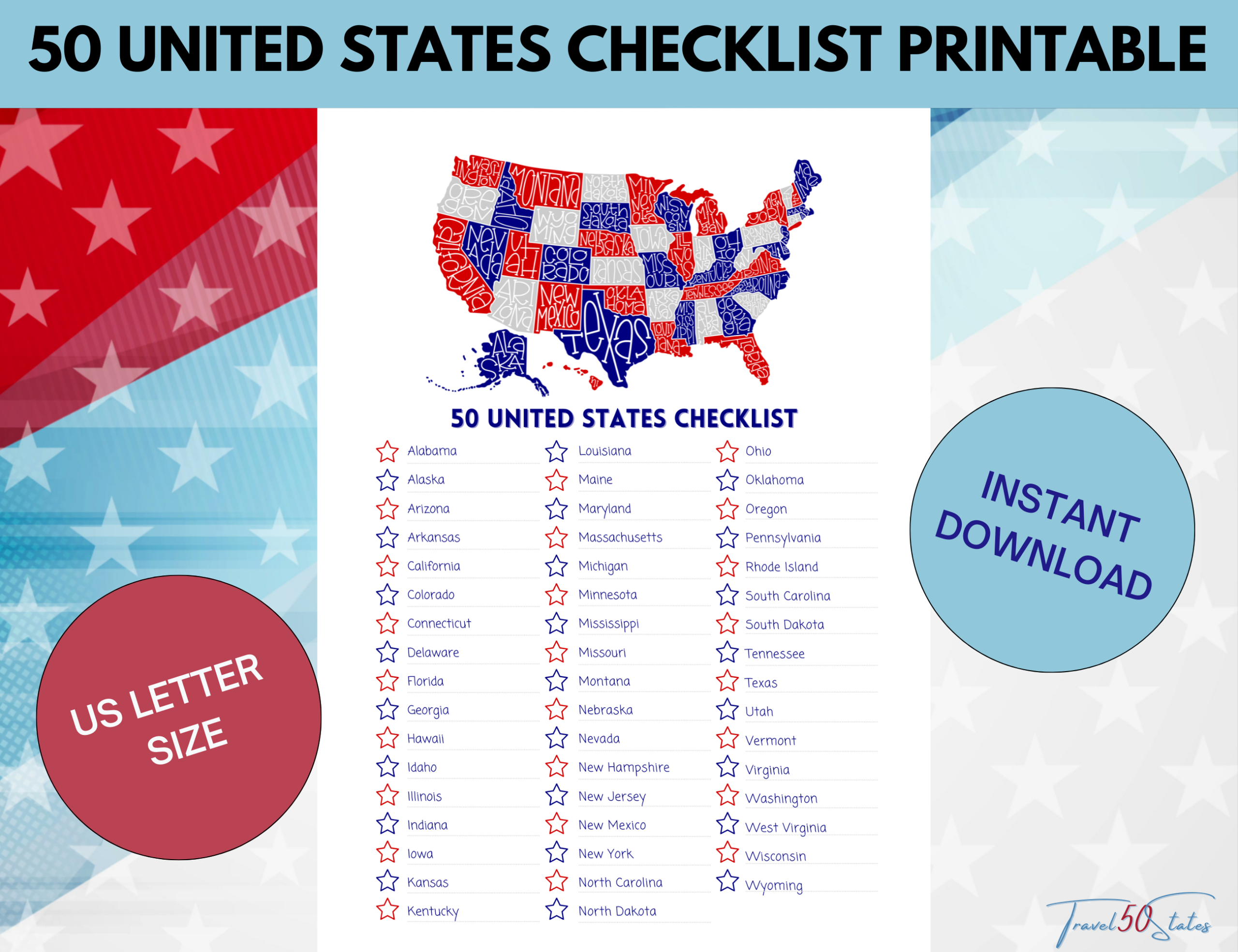 50 United States Checklist Printable with Free Printable List of 50 States