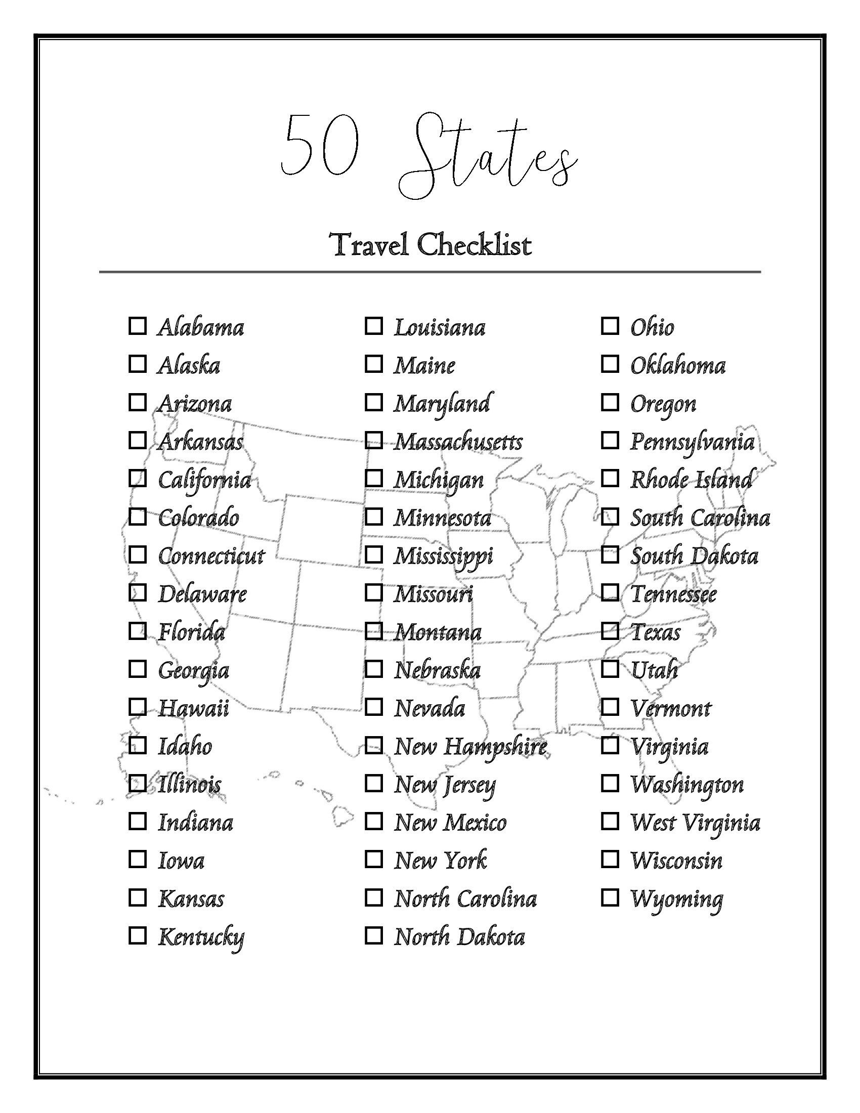 50 Us States Checklist - Etsy Australia for Free Printable List of 50 States