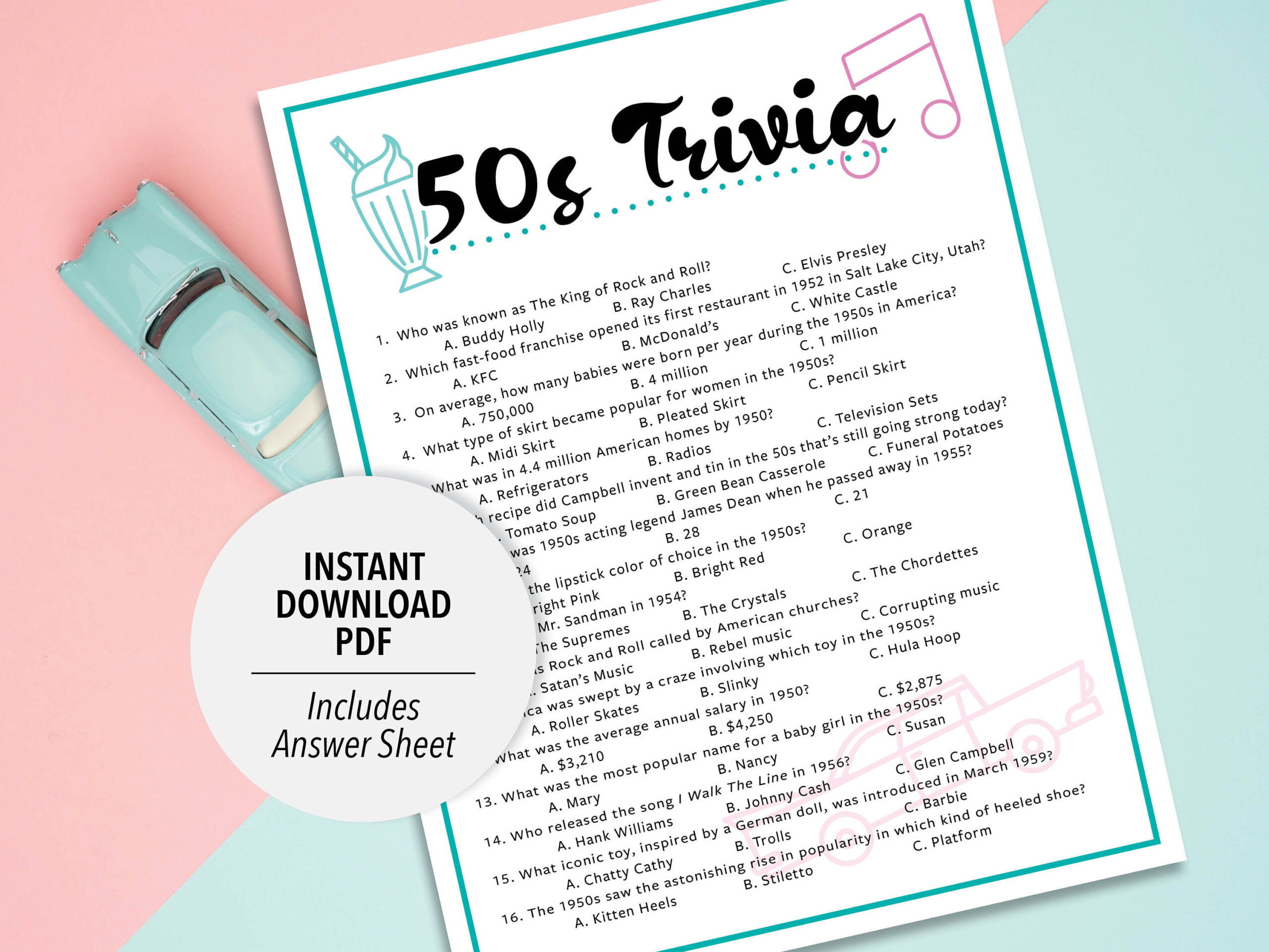 50S Trivia | 1950S Trivia Game | Printable 50S Trivia | 50&amp;#039;S Party with regard to Free Printable 1950 Trivia Questions And Answers Printable