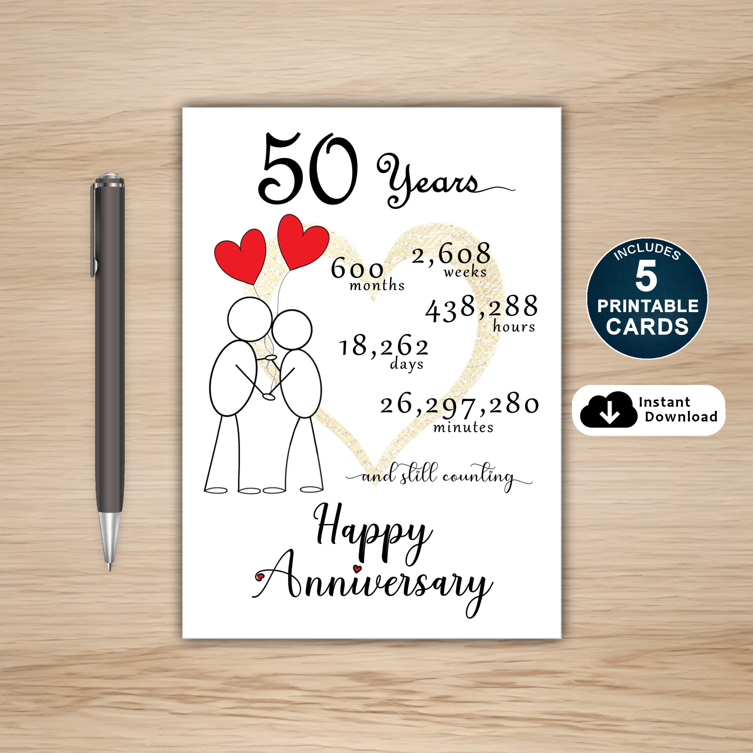 50Th Anniversary Card, Printable 50Th Anniversary Card, 50 Year intended for Free Printable 50th Anniversary Cards