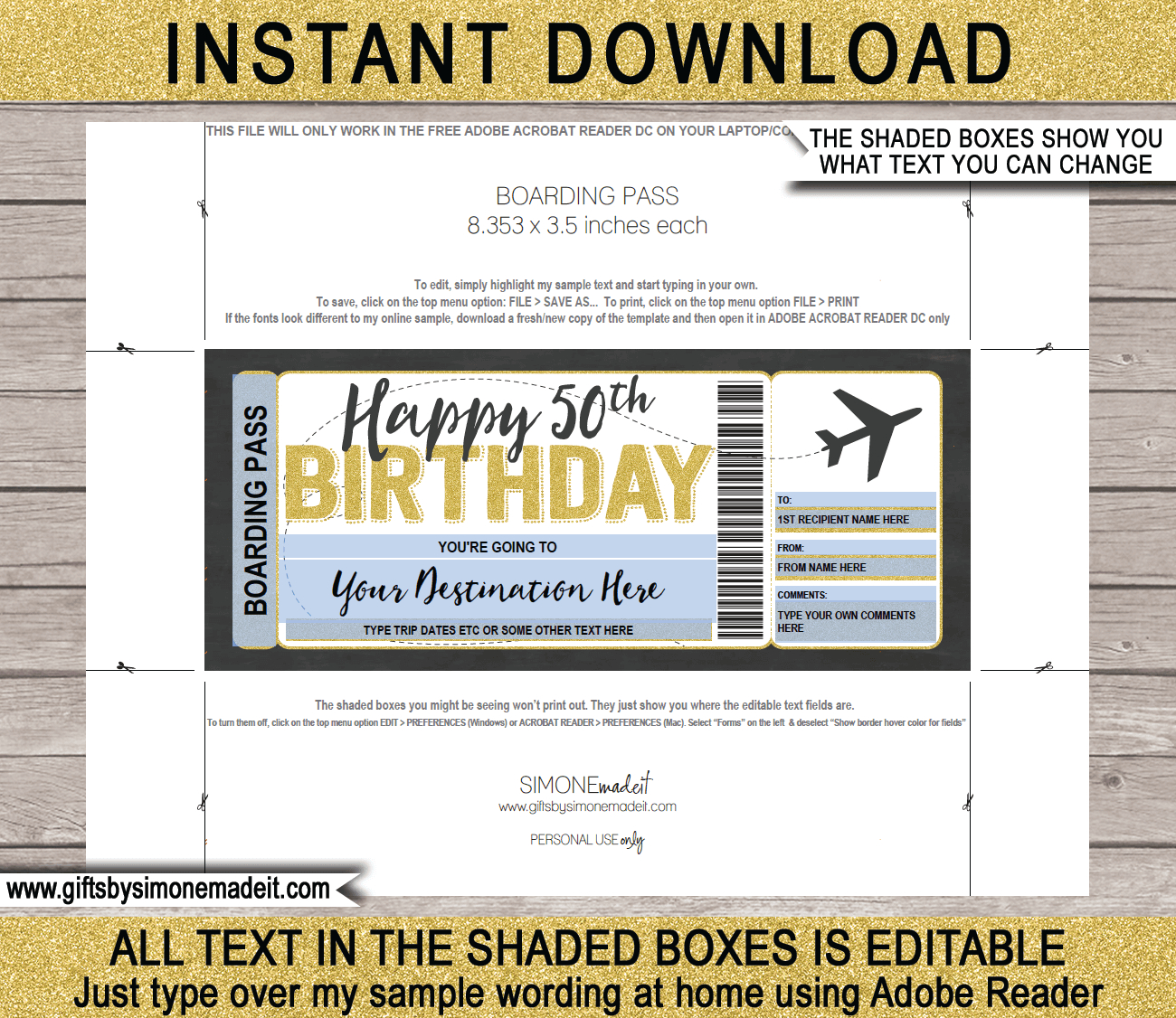 50Th Birthday Boarding Pass Template throughout Free Printable 50th Birthday Borders