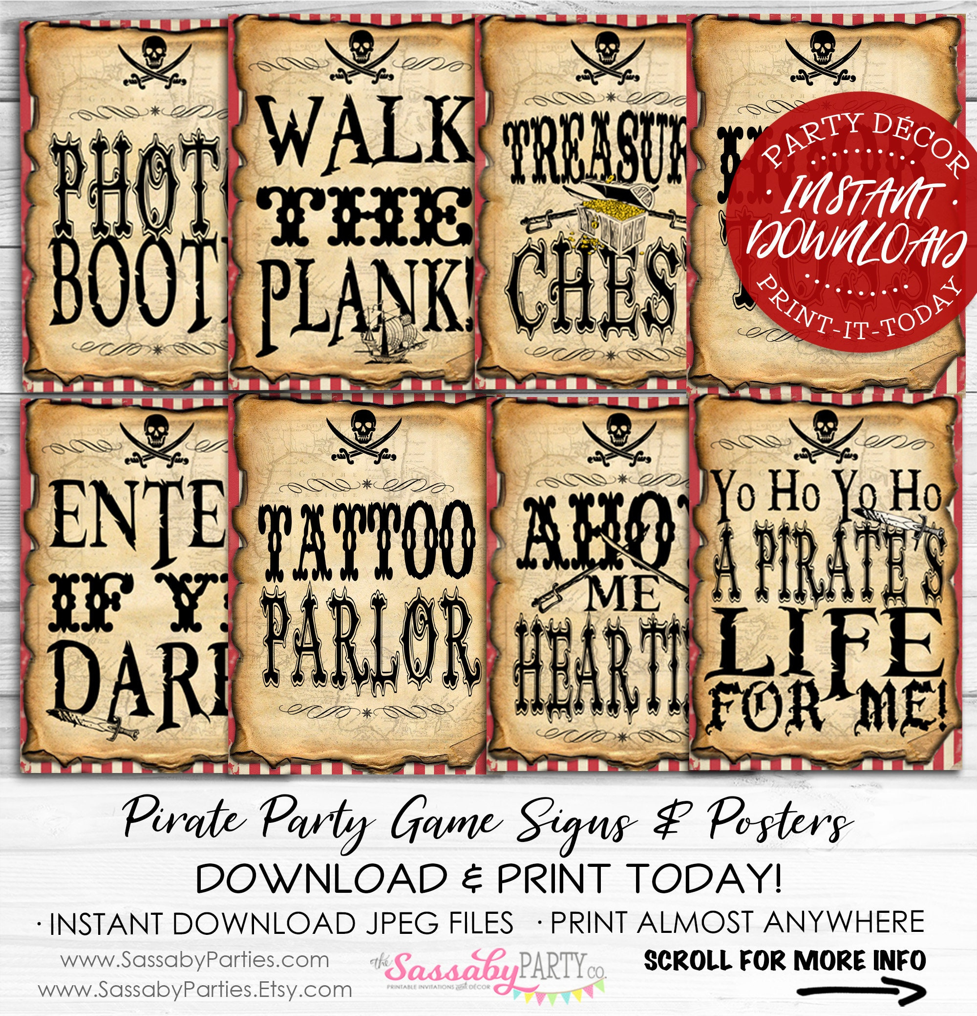 8 Pirate Party Signs/Posters - Instant Download - Printable for Free Printable Pirate Signs