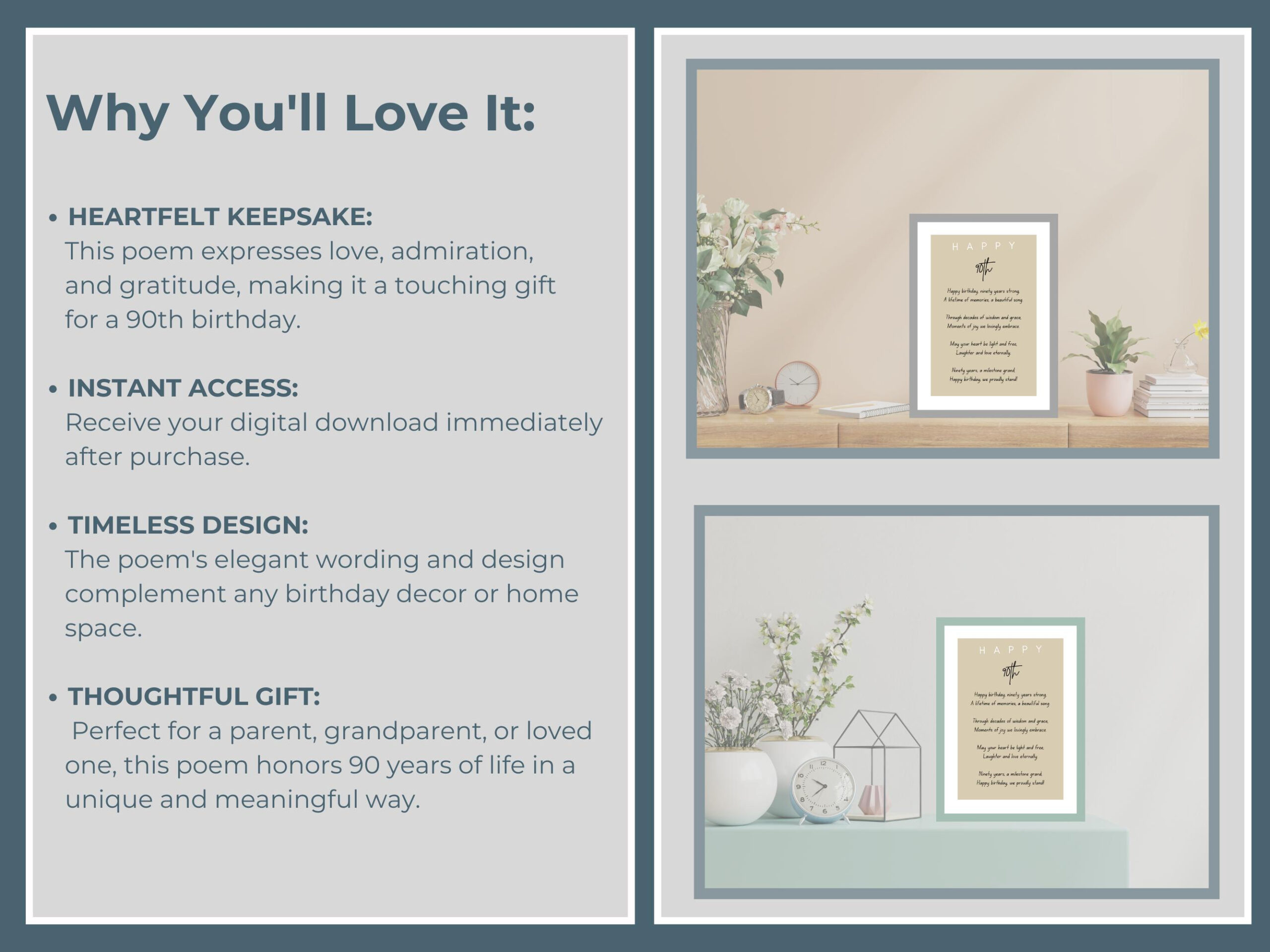 90Th Birthday Poem Printable Instant Download Perfect For Framing pertaining to Free Printable 90Th Birthday Poems