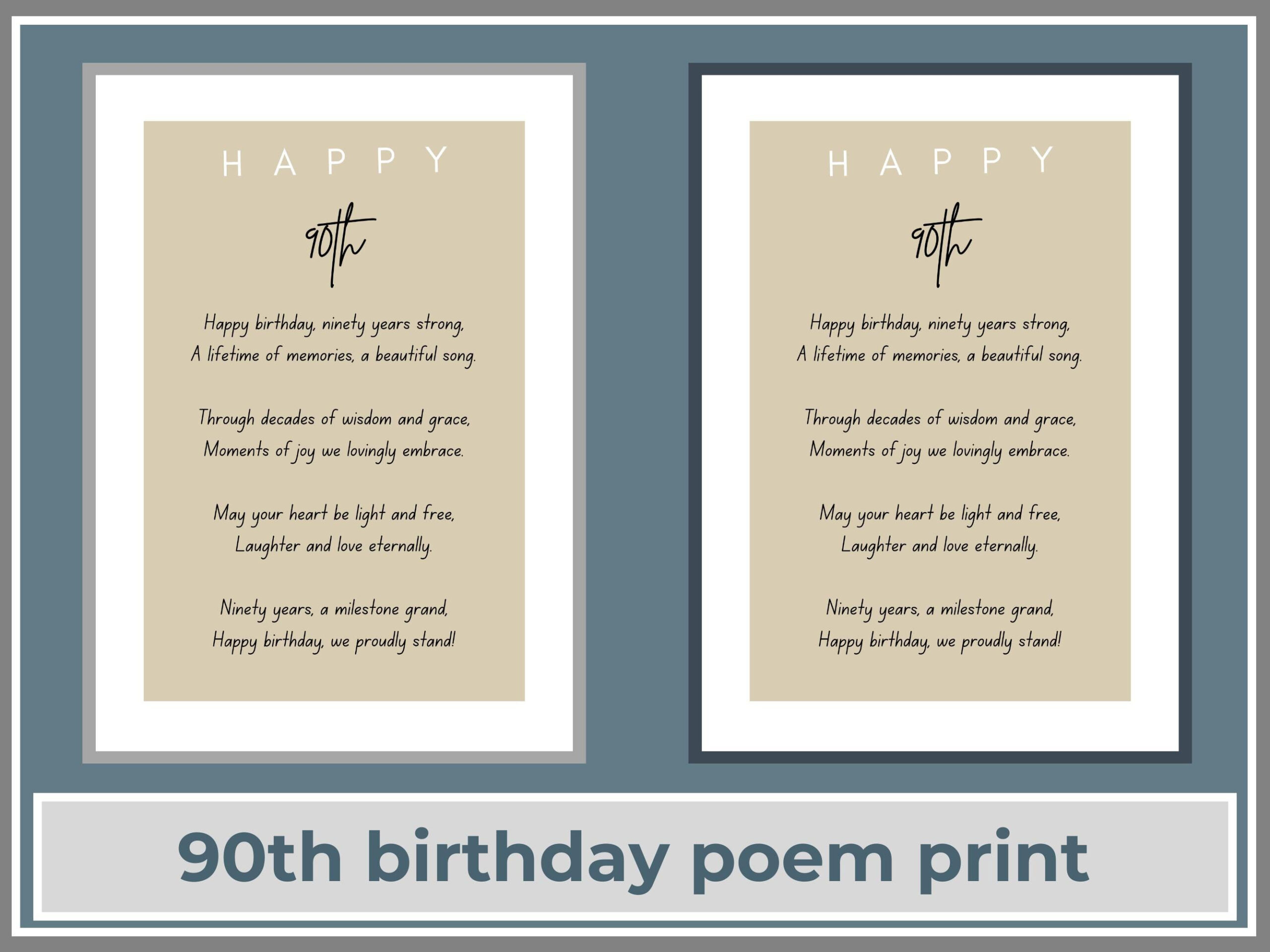 90Th Birthday Poem Printable Instant Download Perfect For Framing throughout Free Printable 90th Birthday Poems