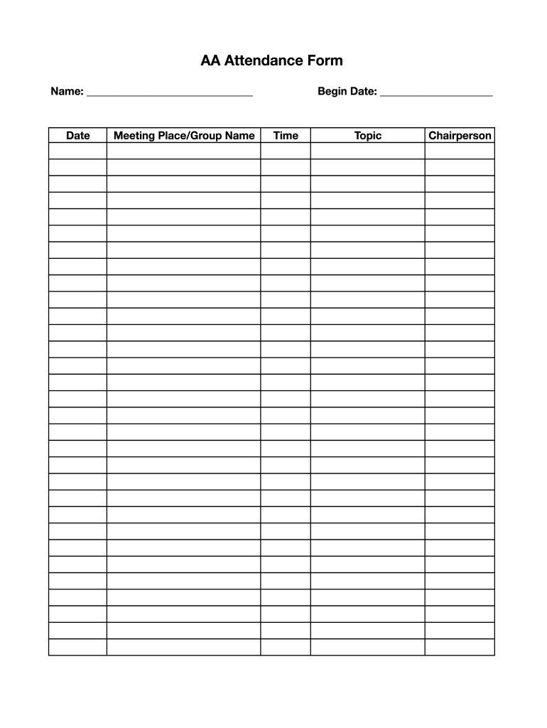 Aa Meeting Log - Fill Online, Printable, Fillable, Blank | Pdffiller intended for Free Printable Aa Sign in Sheets