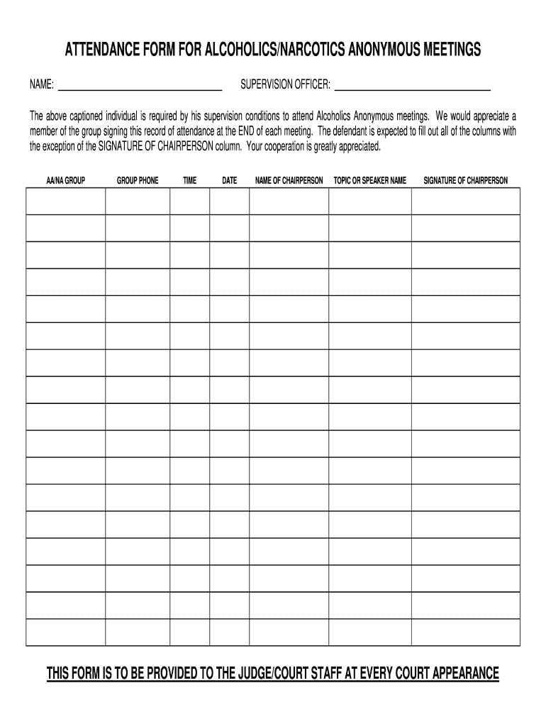 Aa Na Sign In Sheet Pdf - Fill Online, Printable, Fillable, Blank with Free Printable Aa Sign in Sheets