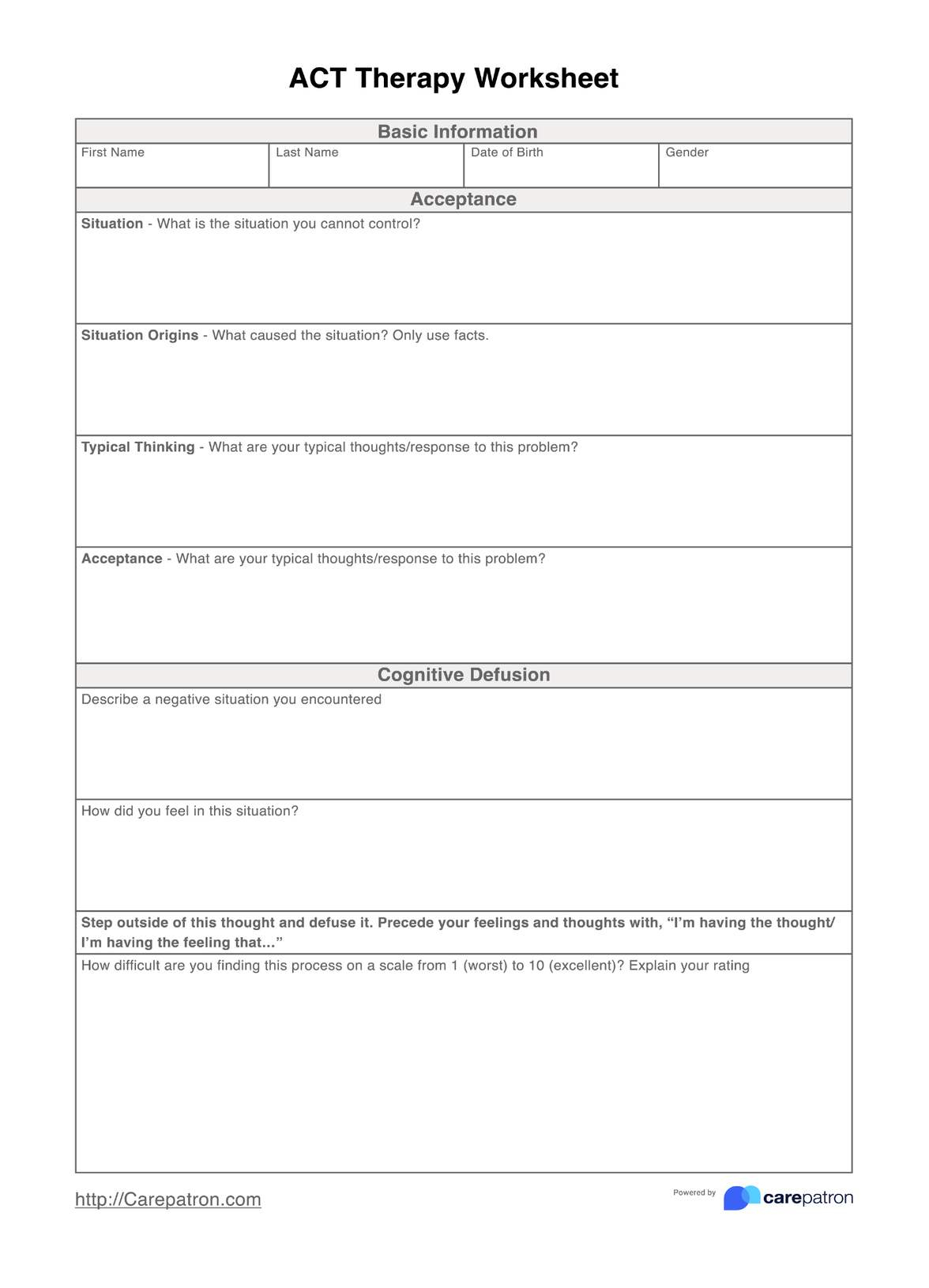 Act Therapy Worksheet &amp;amp; Example | Free Pdf Download intended for Free Printable Act Practice Questions
