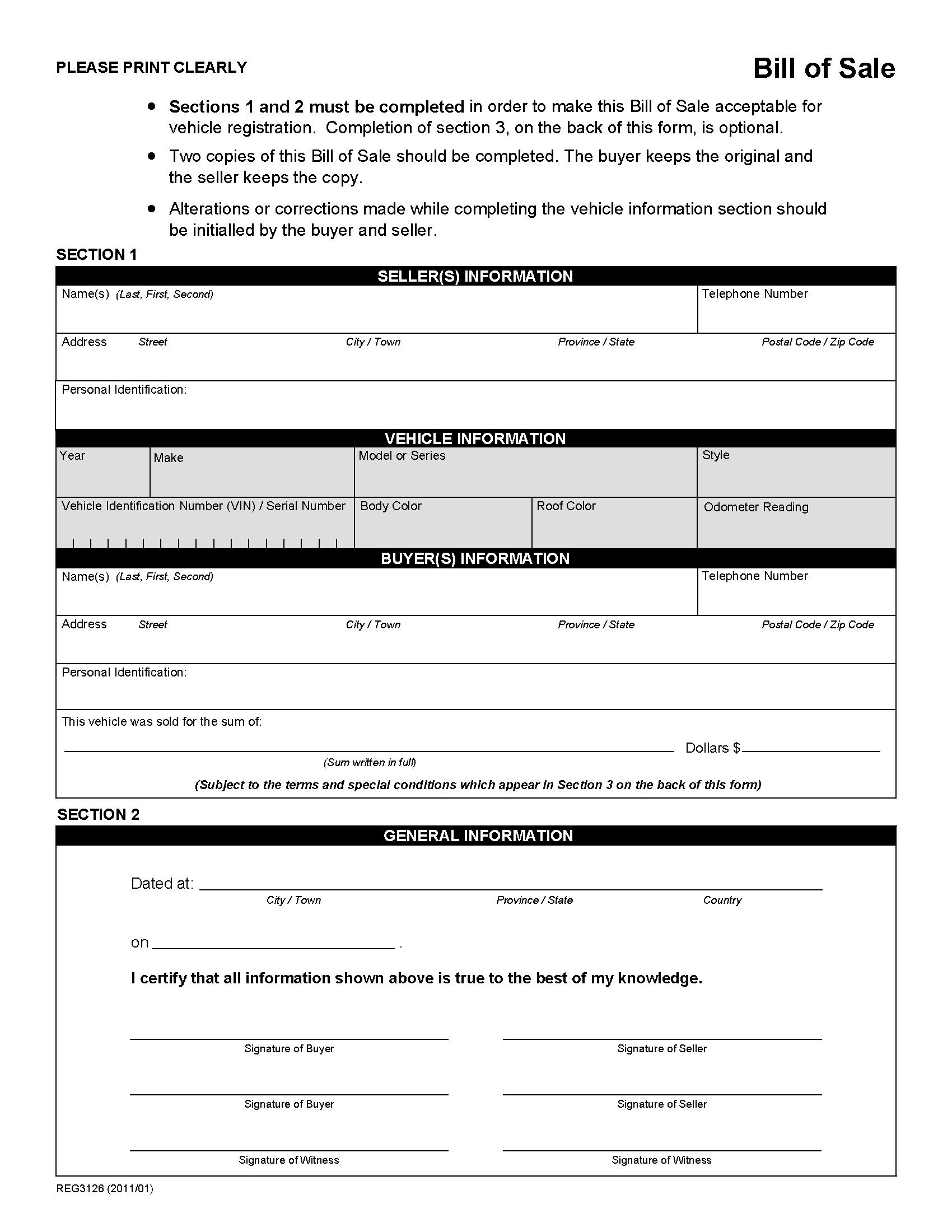 Alberta Bill Of Sale Form For Vehicle | Megadox intended for Free Printable Bill Of Sale Alberta