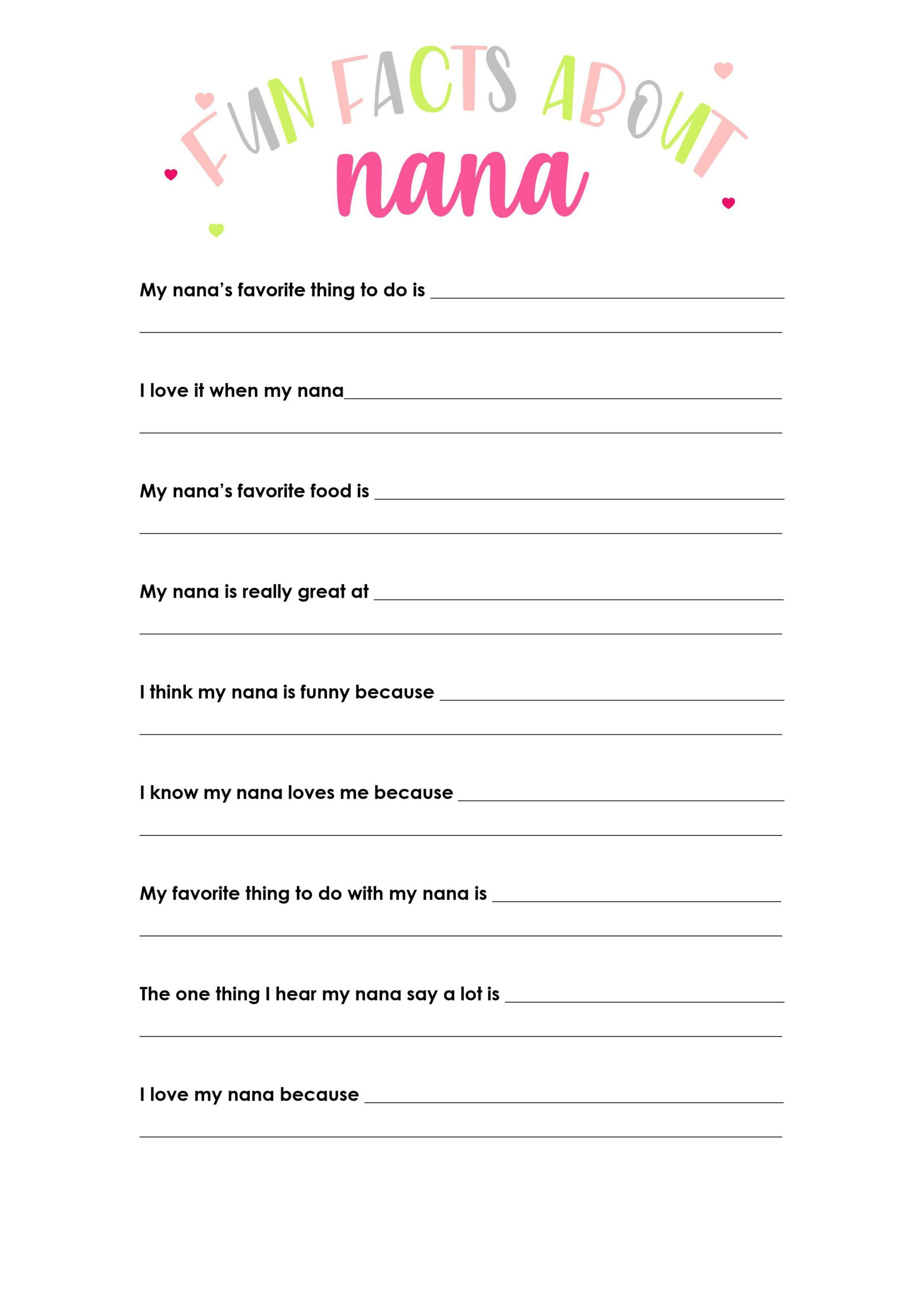 All About My Nana Free Printable with All About My Nana Free Printable