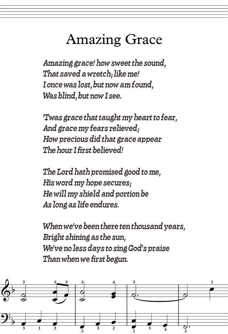 Amazing Grace Lyrics - 5 Free Pdf Printables | Printablee throughout Free Printable Song Lyrics For Seniors