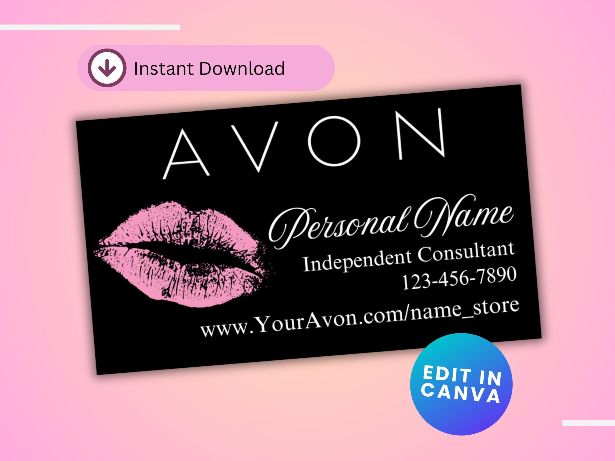 Avon Business Card Template With Lips | Editable Canva Template in Free Printable Avon Business Cards