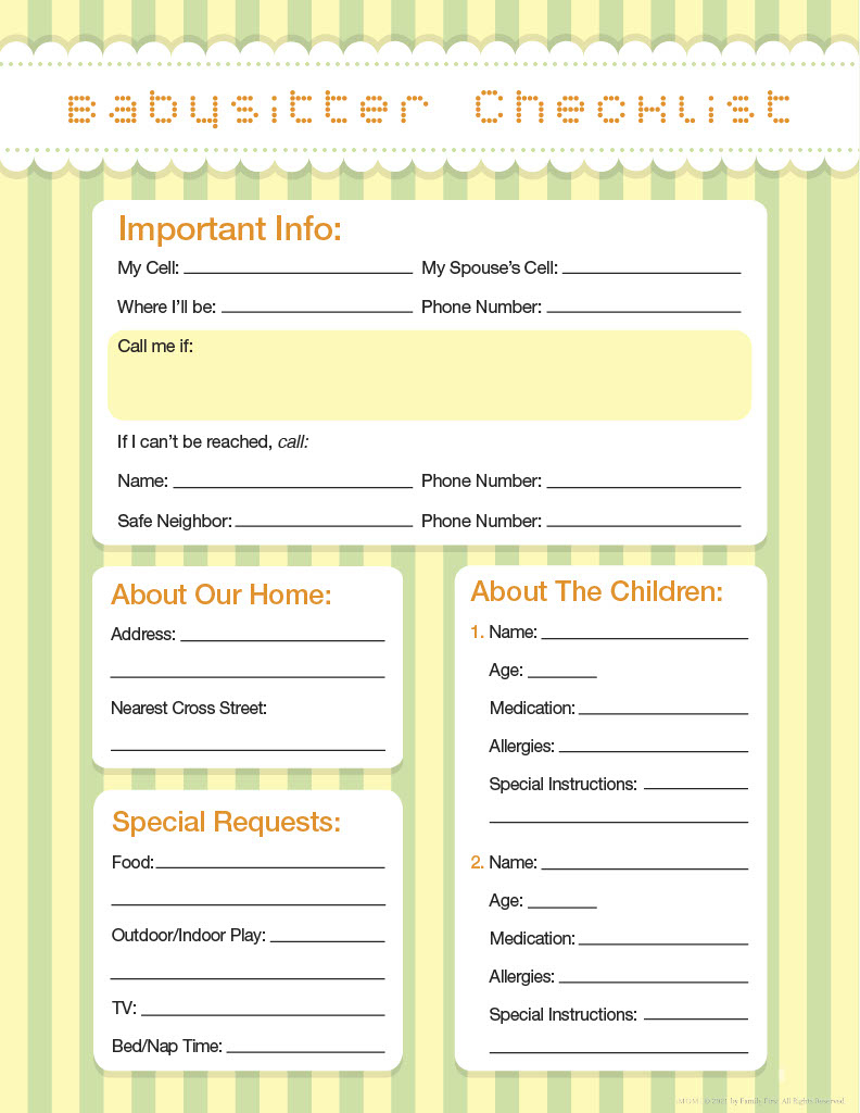 Babysitter Checklist - Imom throughout Free Babysitting Printables