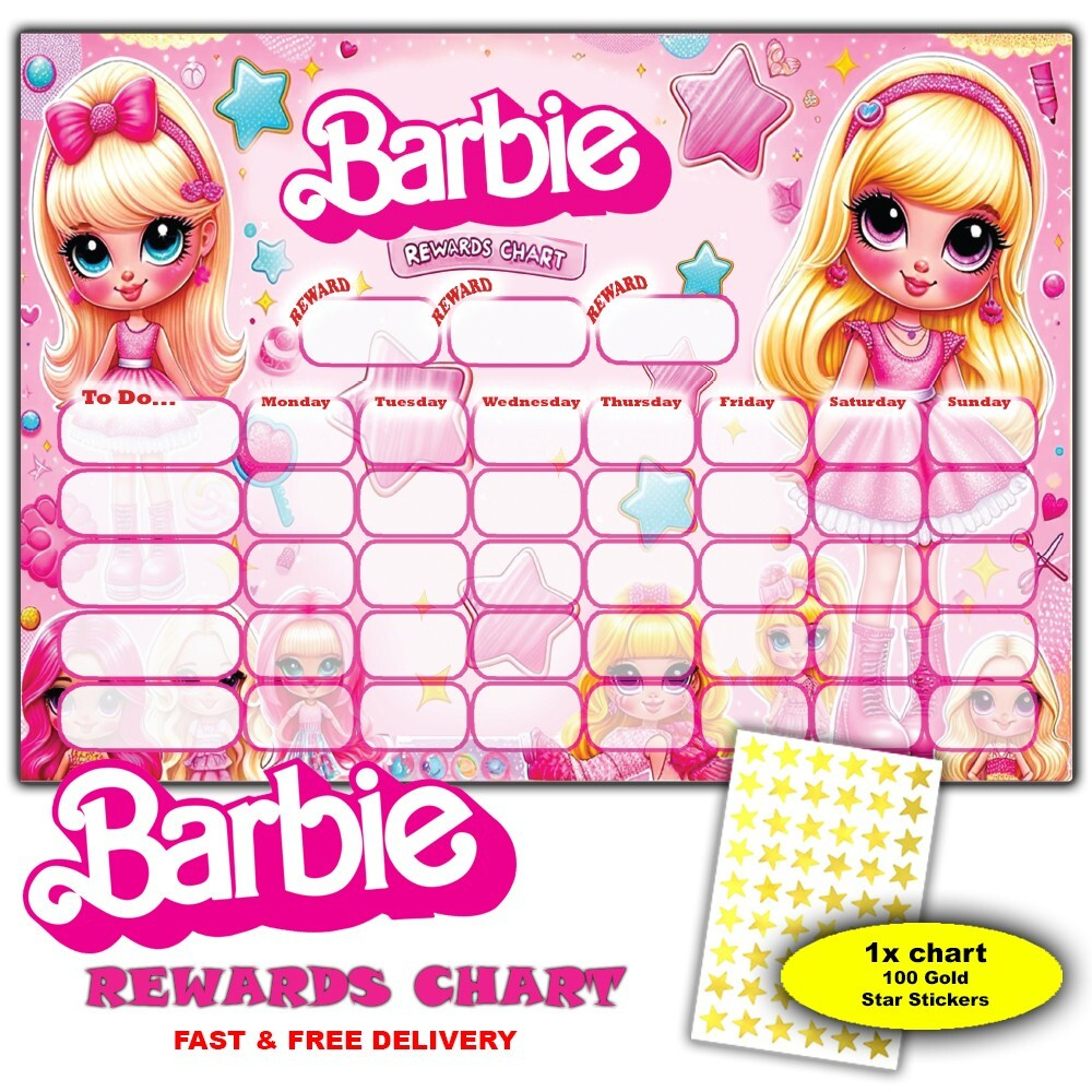 Barbie - Children&amp;#039;S Good Behaviour Reward Chart - 100X Gold Star Stickers pertaining to Barbie Reward Charts Free Printable