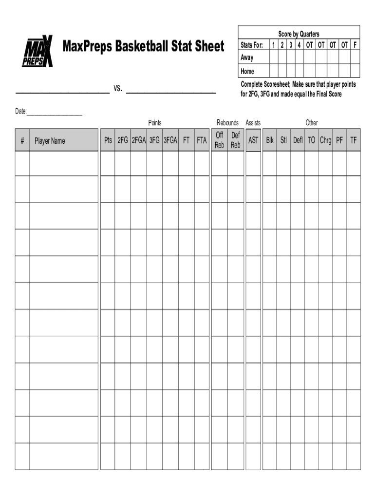 Basketball Stats Sheet - Fill Online, Printable, Fillable, Blank in Basketball Stat Sheet Template Free Download