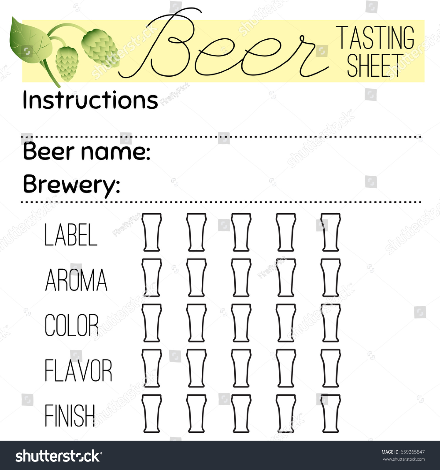 Beer Tasting Sheet Template Tasting Notes: Stock-Vektorgrafik regarding Beer Tasting Free Printables