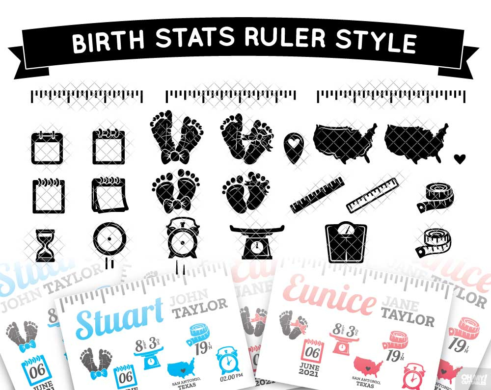 Birth Stats Ruler Svg Announcement Template In Svg/Dxf/Eps for Free Birth Stats Template Svg
