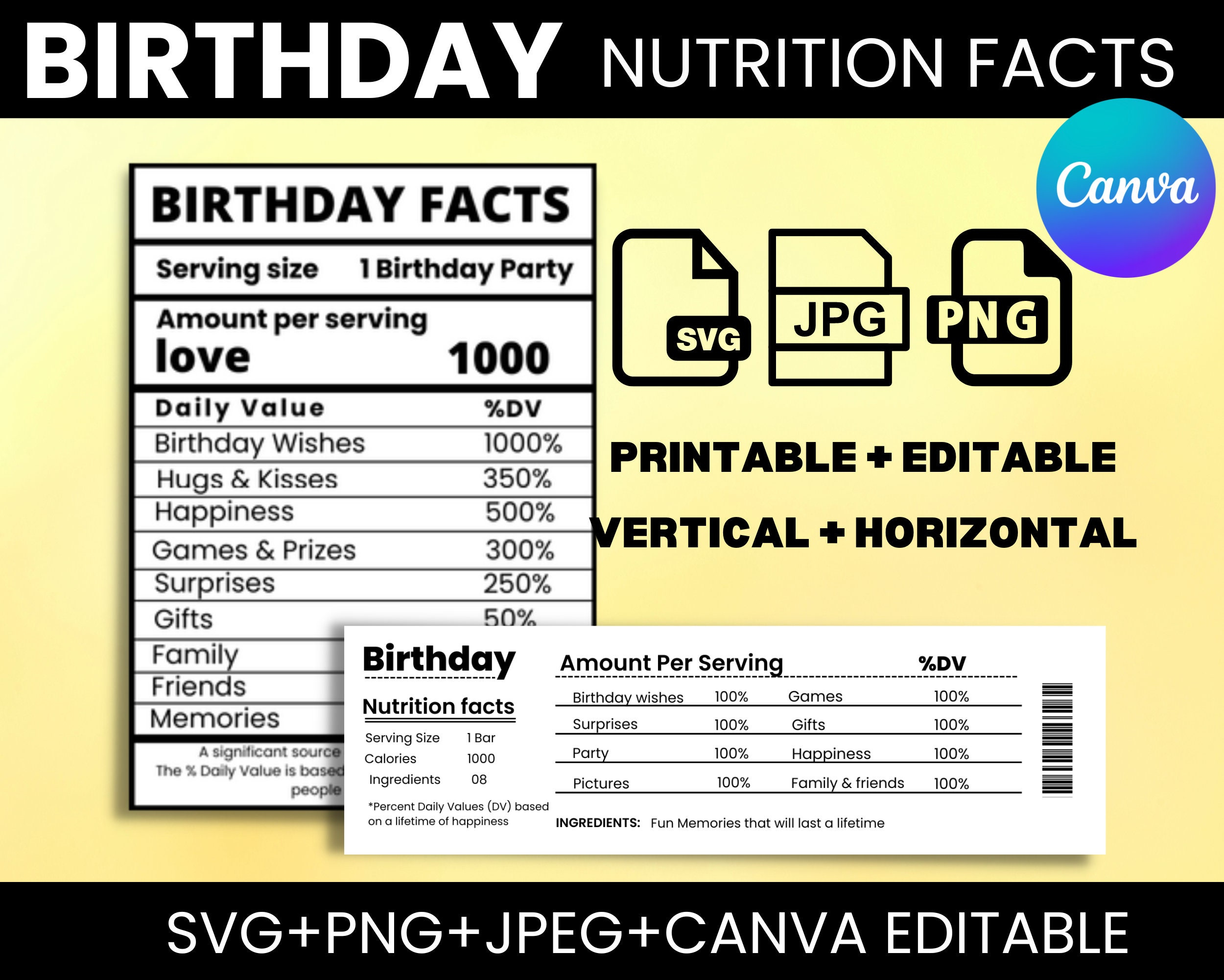 Birthday Nutrition Label Template, Birthday Facts, Birthday Labels intended for Free Birthday Nutrition Facts Label Template