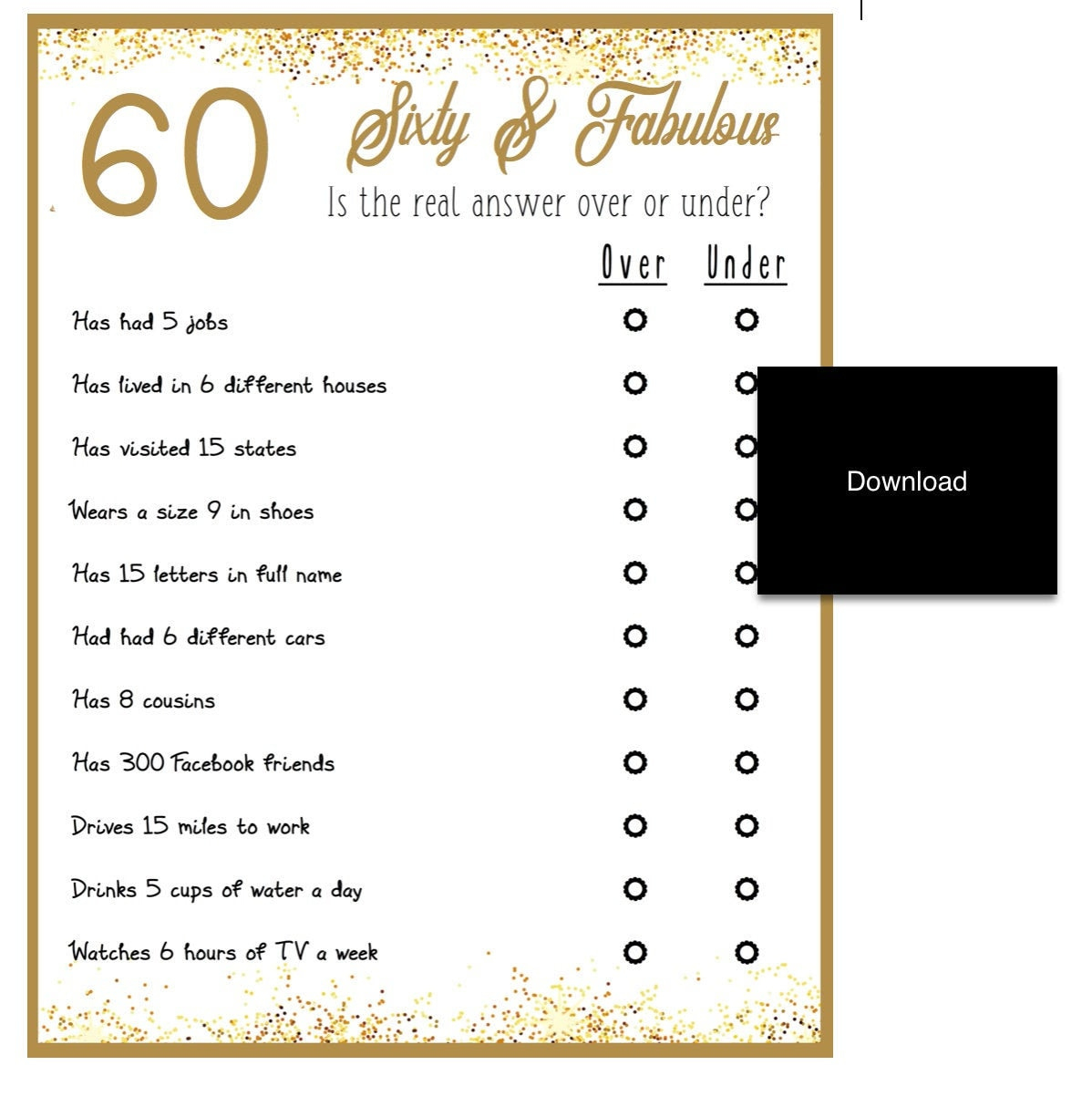 Birthday Party Game | Over The Hill- Over Or Under Trivia Game throughout 60th Birthday Games Free Printable