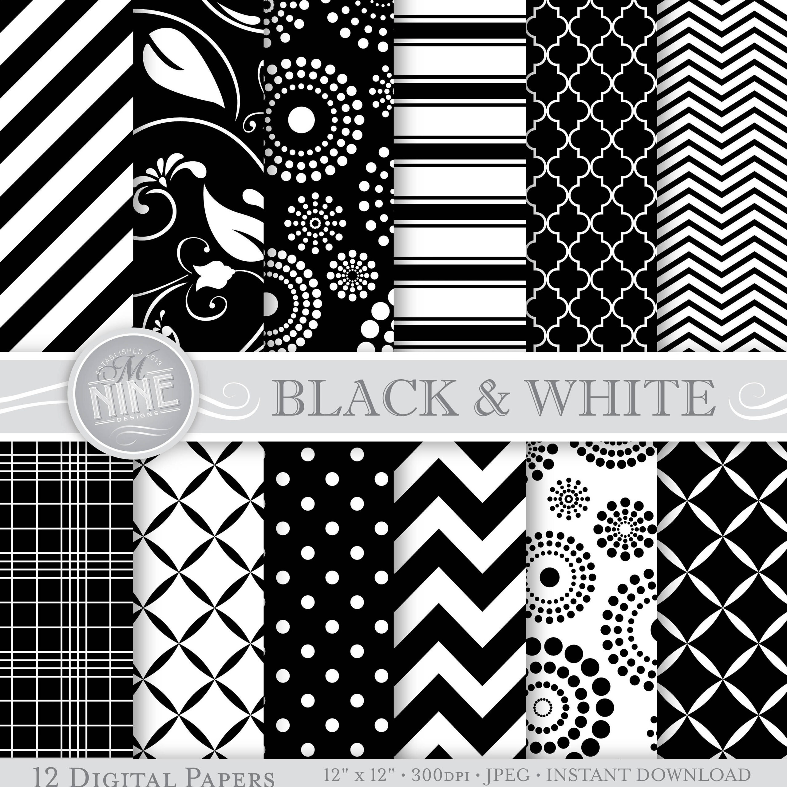 Black &amp;amp; White Patterns 12 X 12 Digital Paper Pattern Prints within 12 X 12 Printable Patterns