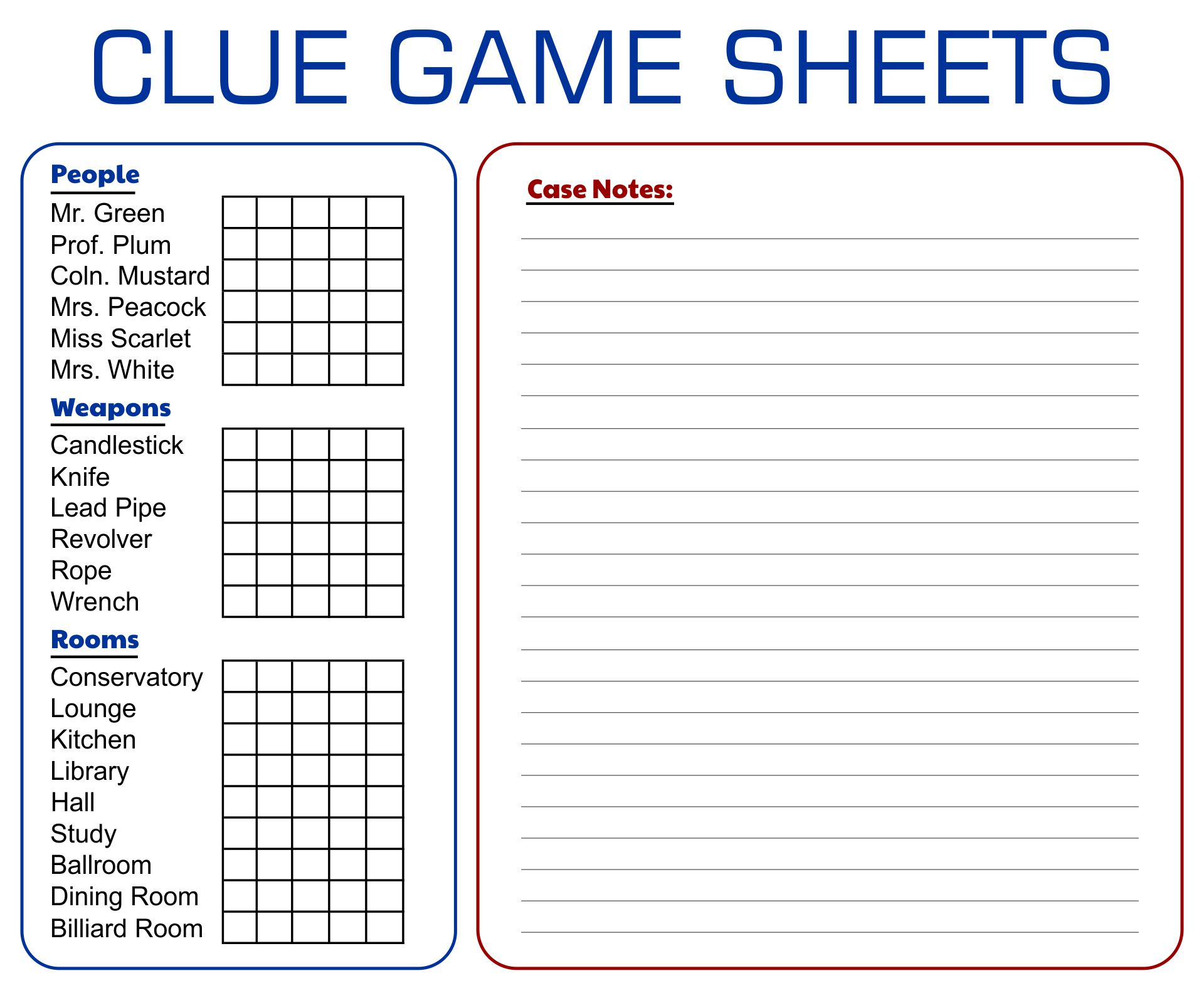Board Game Clue Sheets - 10 Free Pdf Printables | Printablee intended for Free Printable Cluedo Sheets