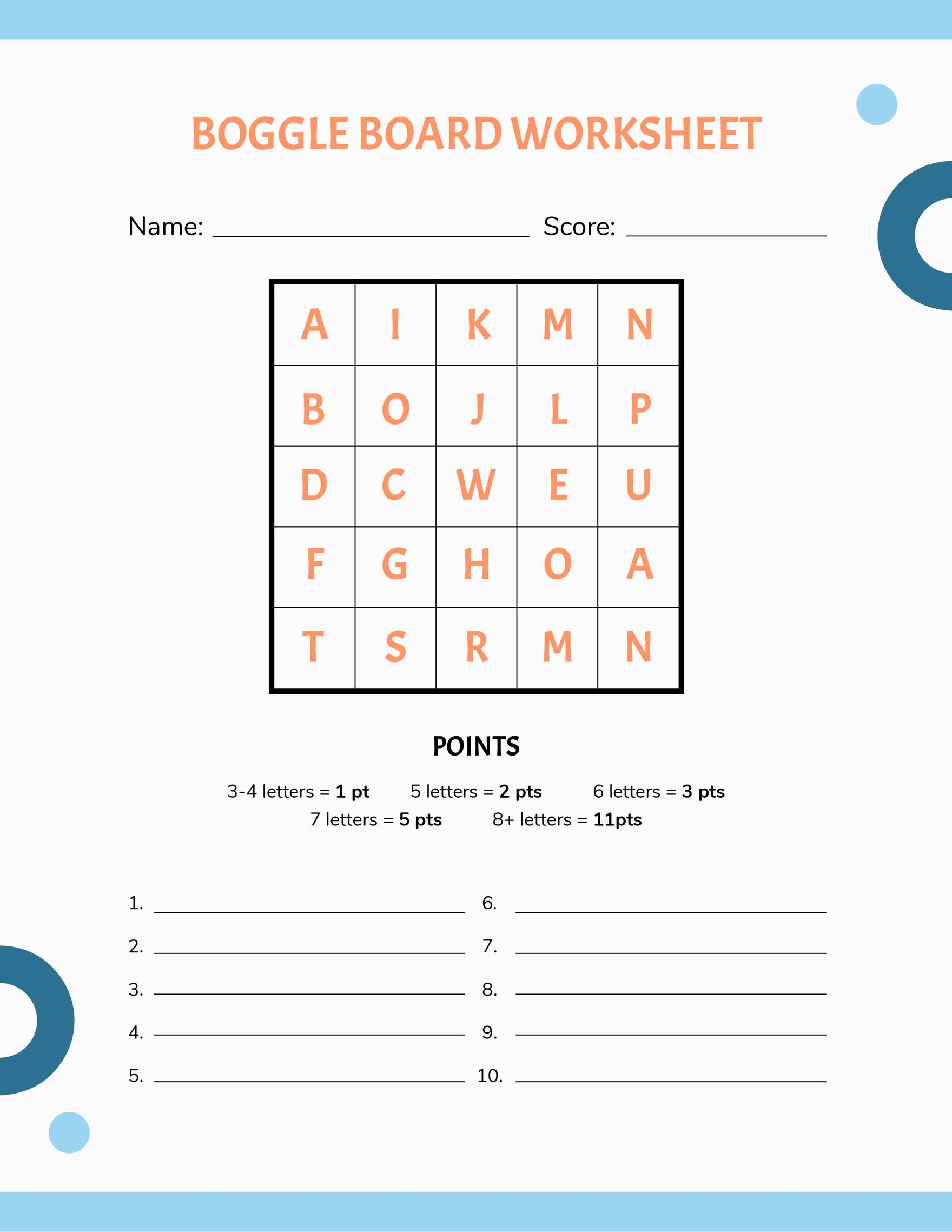 Boggle Board Worksheet Template In Word, Pages, Pdf, Google Docs for Free Printable Boggle Boards