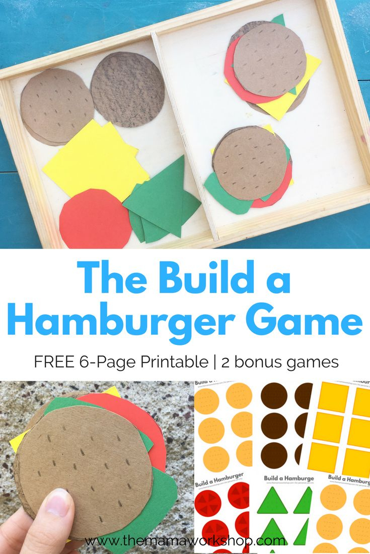 Build A Hamburger Game {Free Printable} | The Mama Workshop with Build a Burger Free Printable